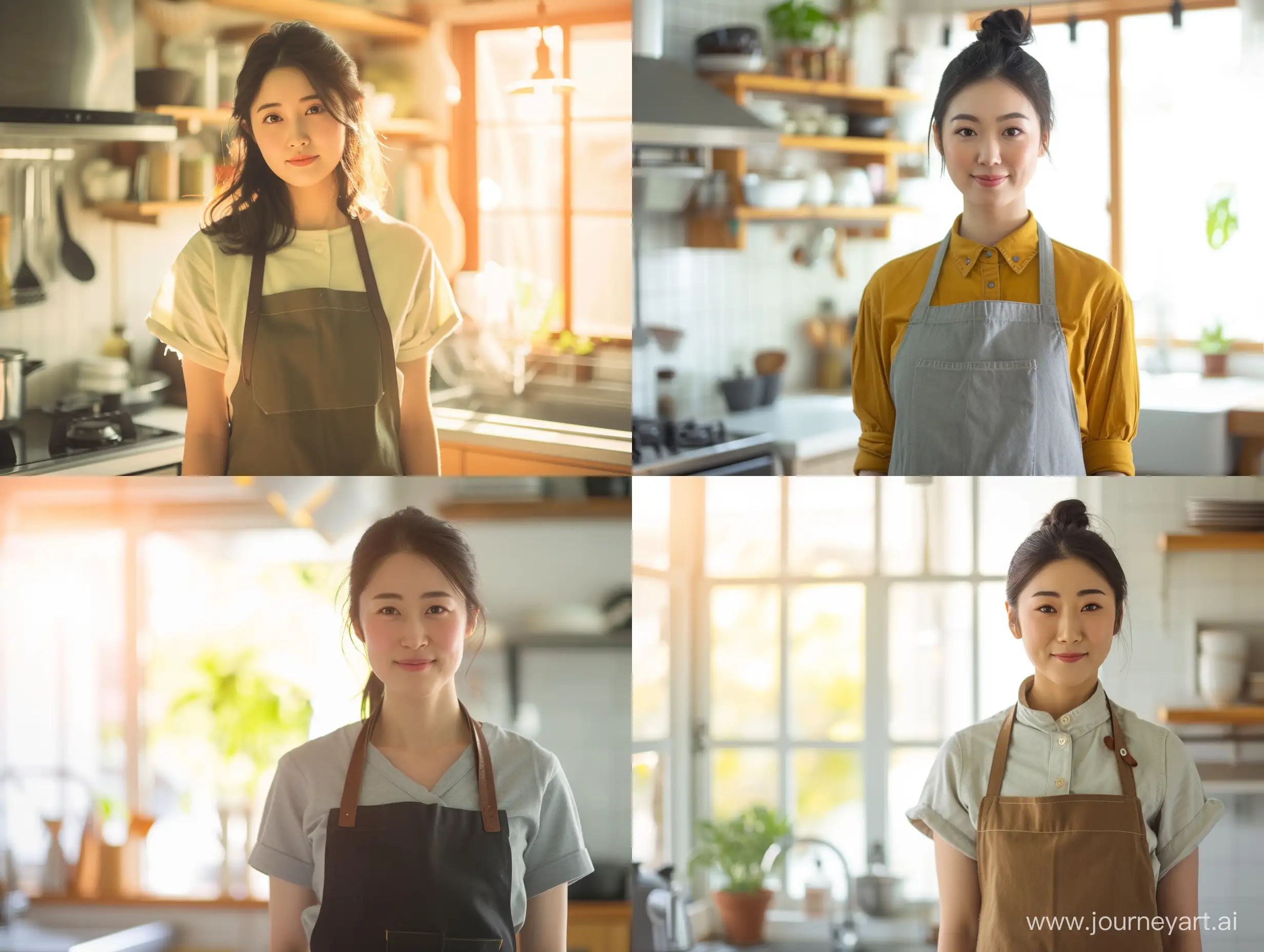 Elegant-Japanese-Woman-in-Apron-Standing-in-Bright-Kitchen