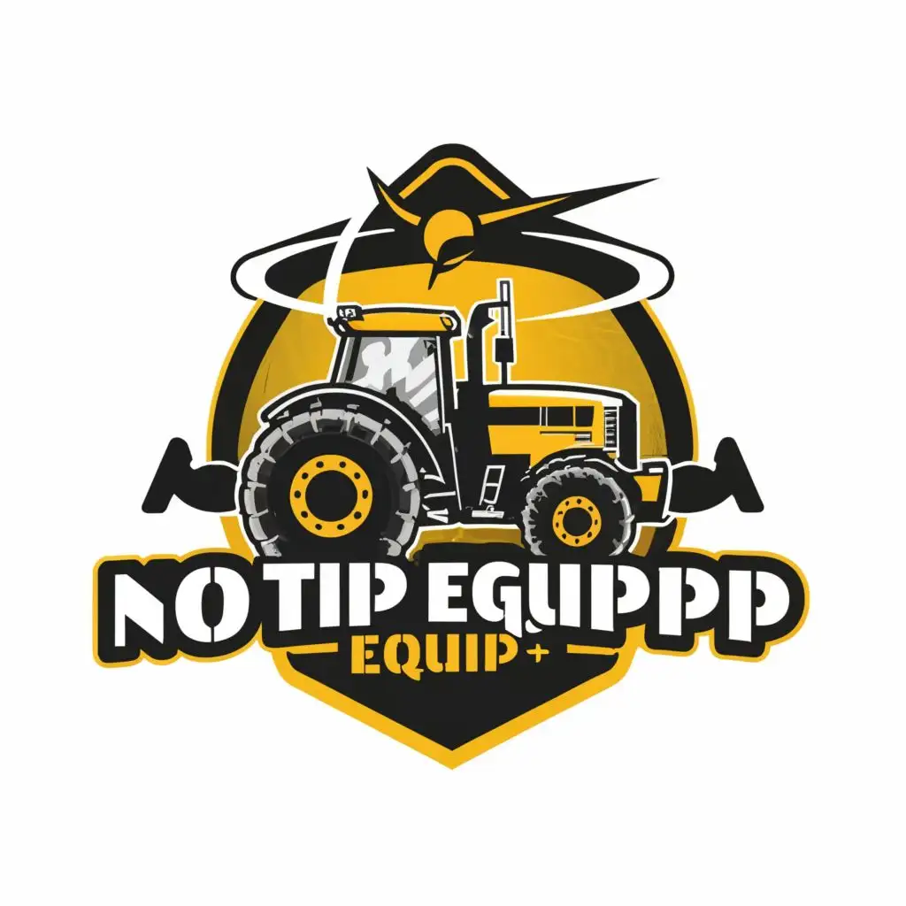 logo, tractor, sunroof, with the text "No Tip Equip", typography