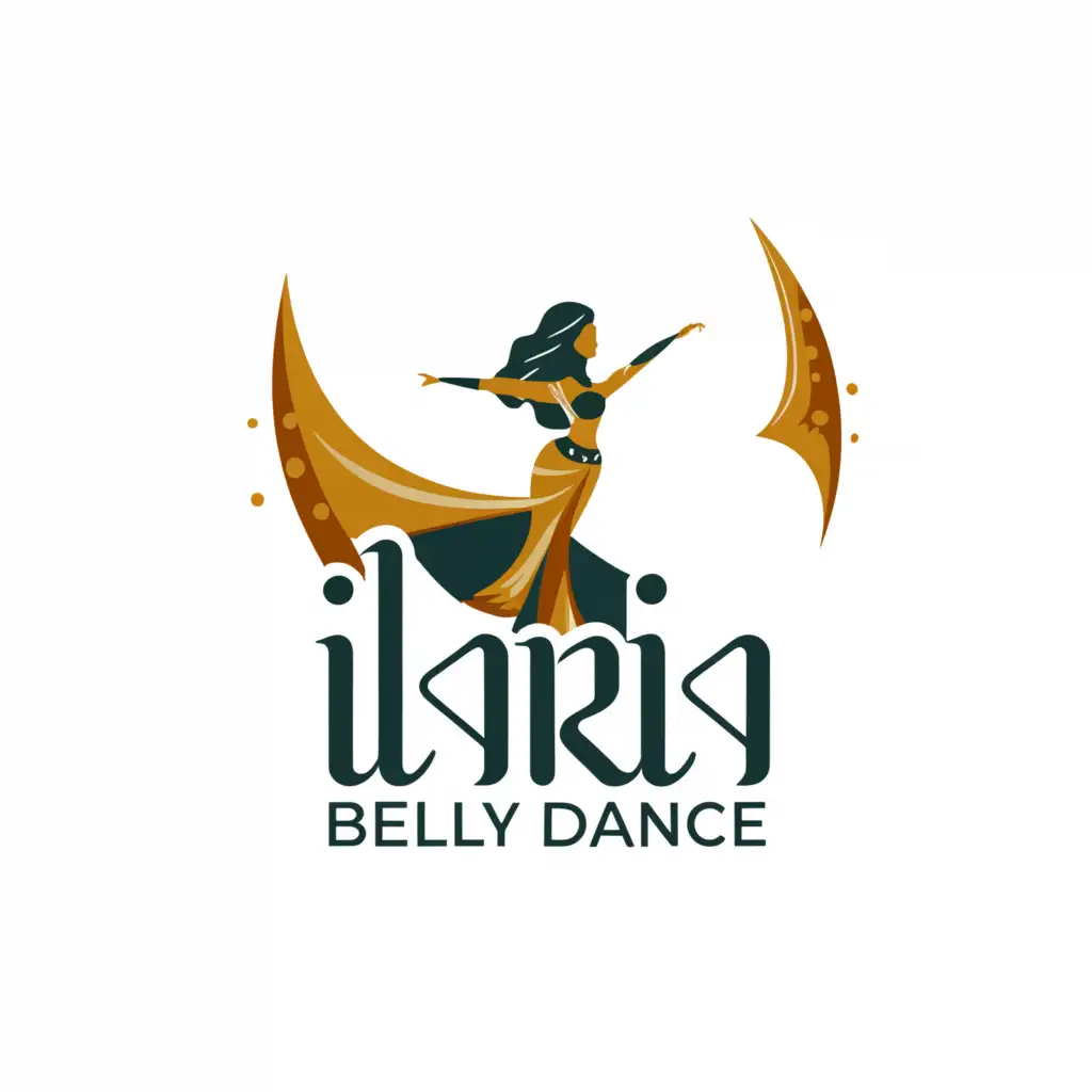 a logo design, with the text 'Ilaria' and 'Oriental Show', main symbol:Belly dancer, Moderate, be used in Dance industry, dark background