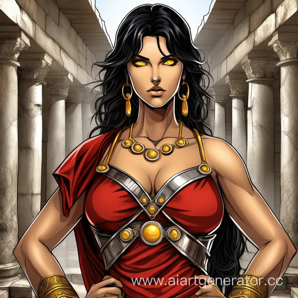 Erotic-Roman-Amazon-Portrait-Beautiful-DarkHaired-Woman-in-Red-Tunic