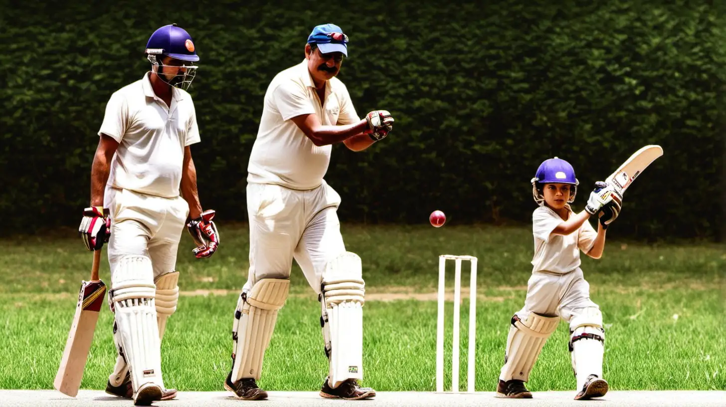A FATHER AND SON PLAYING CRICKET
