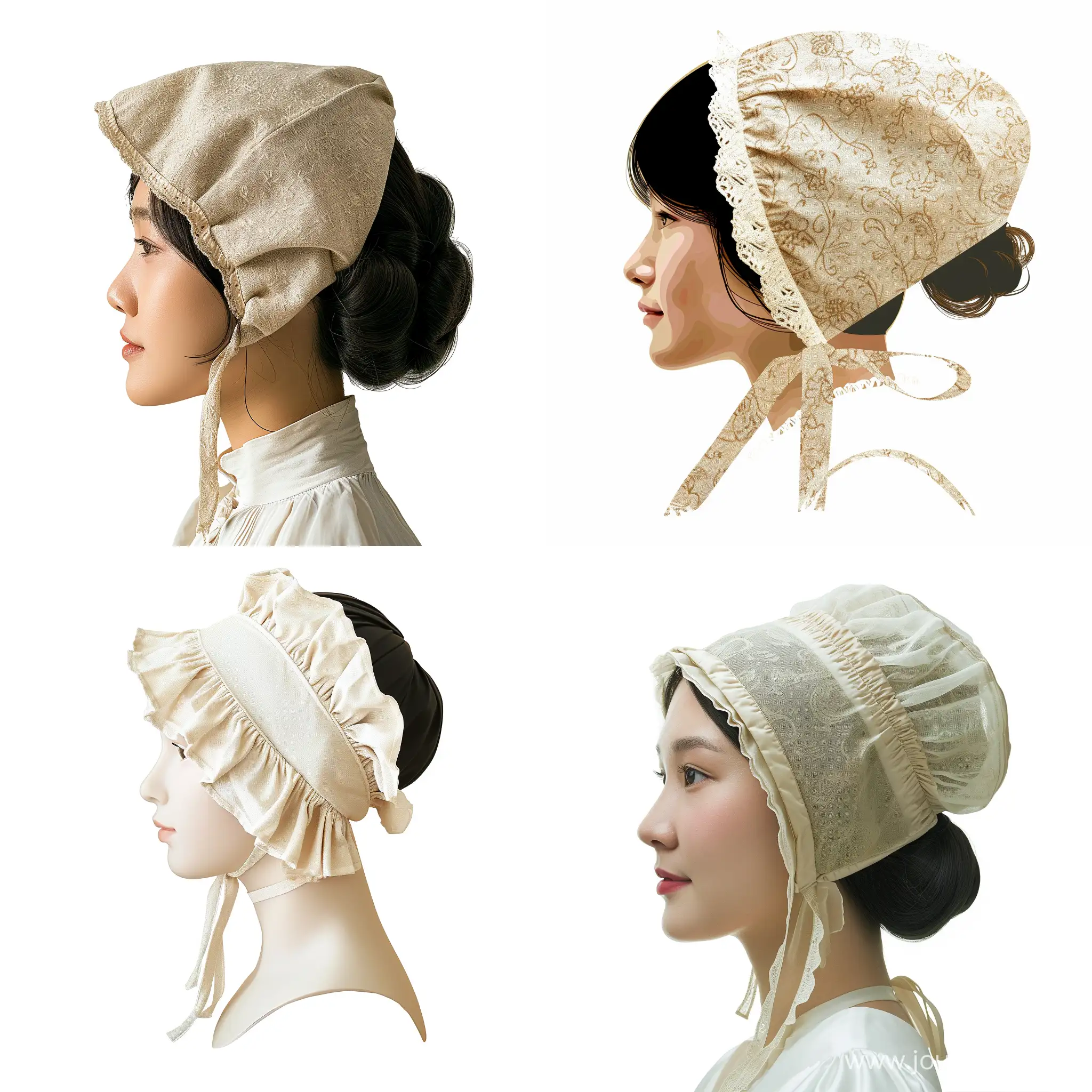 Elegant-Asian-Caucasian-Female-Head-Silhouette-with-Hair-Bonnet-on-White-Background