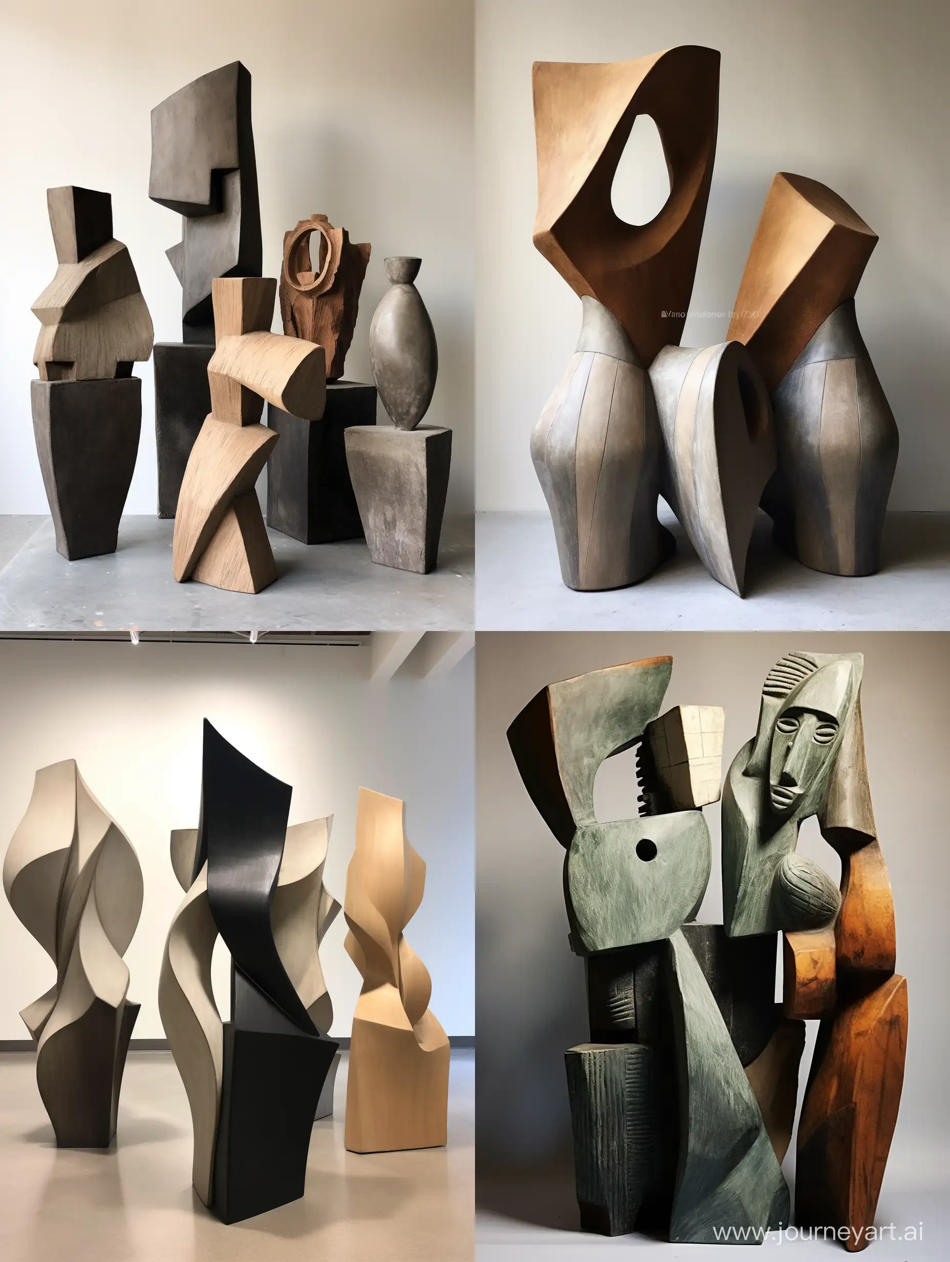 Абстрактная геометрическая скульптура керамика, абстрактные формы, объëмные детали, объëмные элементы, приглушëнные оттенки, в стиле 60-х, острые углы, гигантизм, монументализм