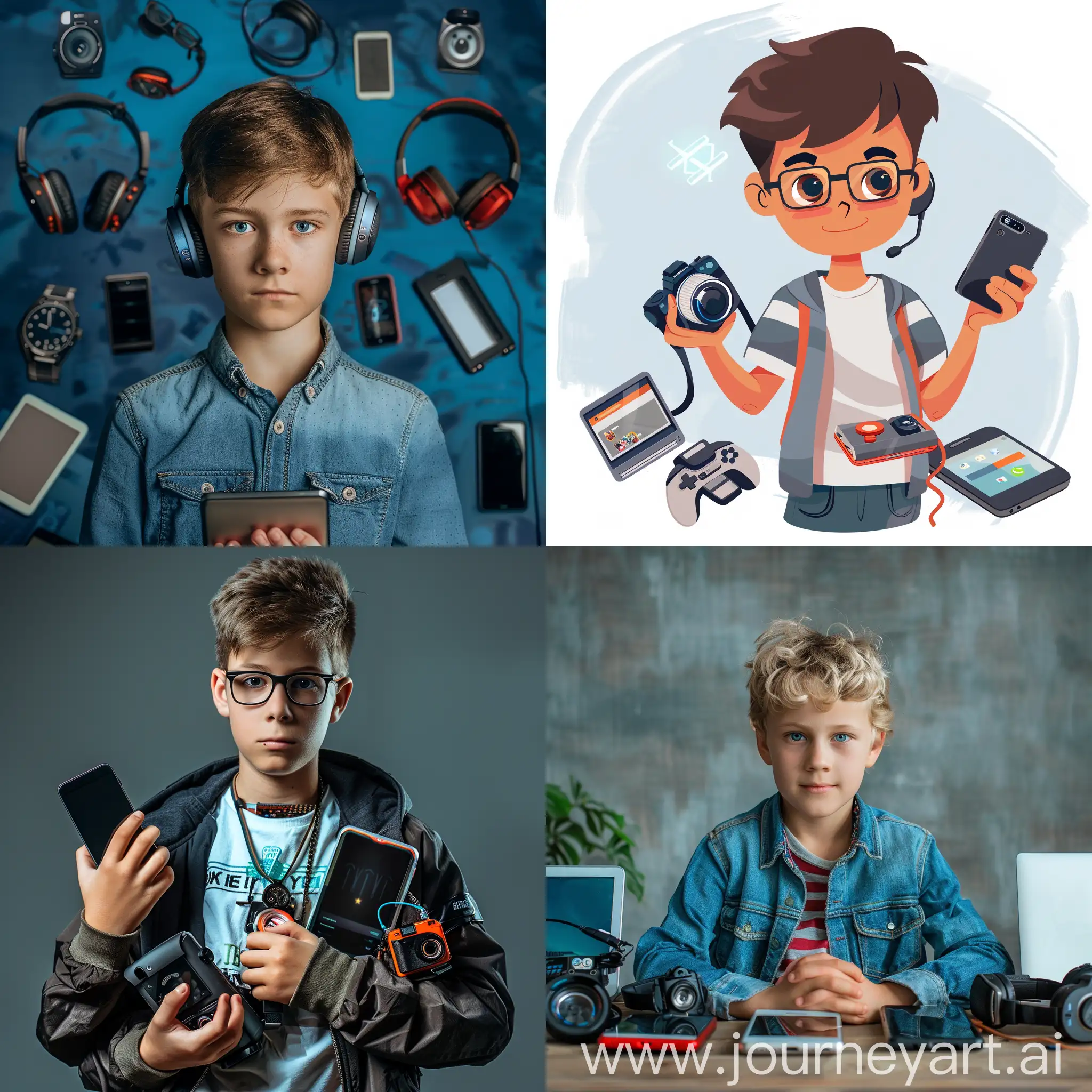 A smart boy for channel profile picture with a few gadgets