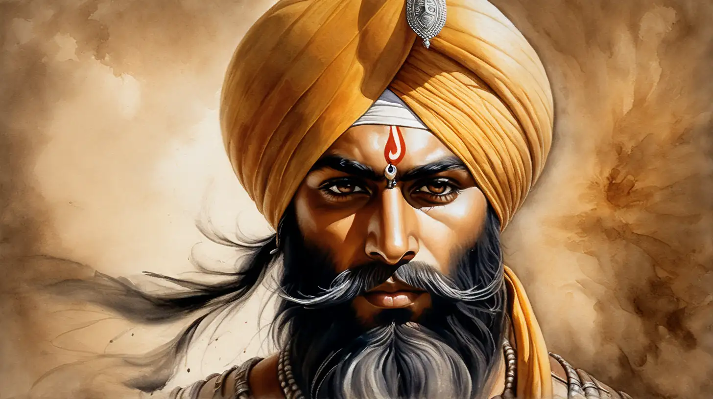 Serene Sikh Warrior in Watercolor Chiaroscuro Digital Rendering