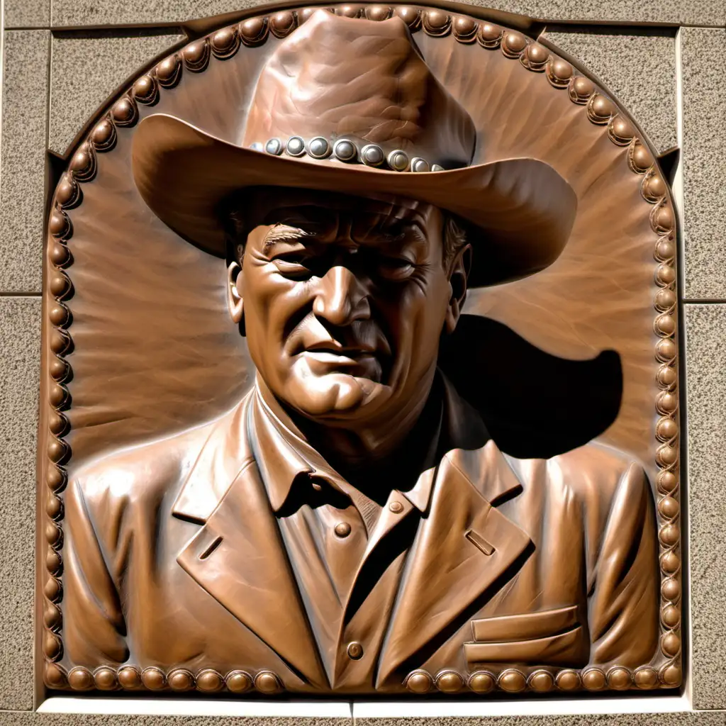 John Wayne Bass Relief Sculpture Capturing the Iconic Western Hero in 3D Art