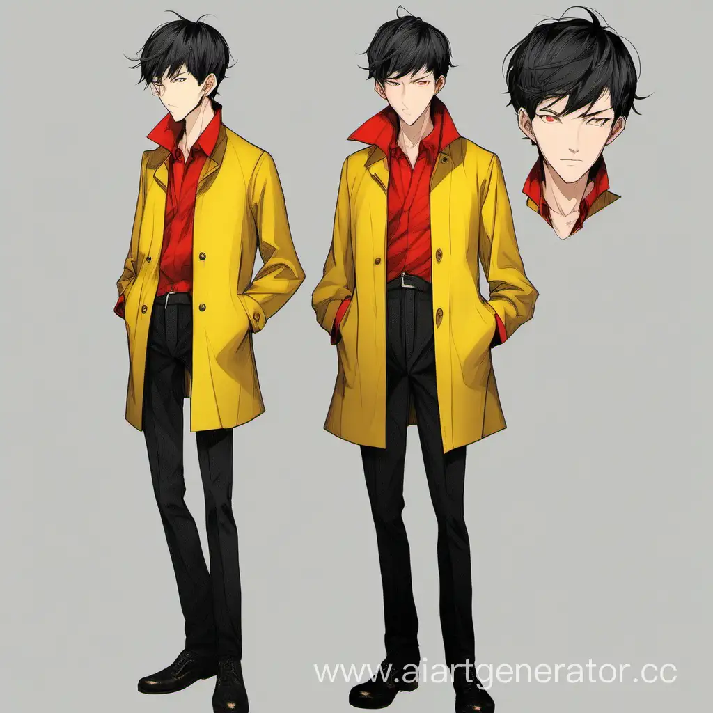 Charming-Young-Man-in-Stylish-Yellow-Coat-and-Red-Shirt