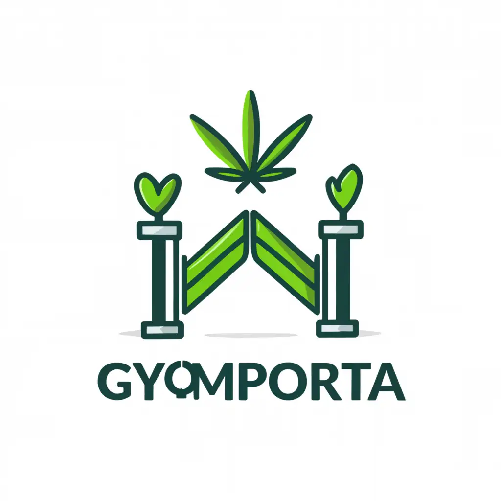 a logo design,with the text "gyomporta", main symbol:cannabis, gate,Moderate,clear background