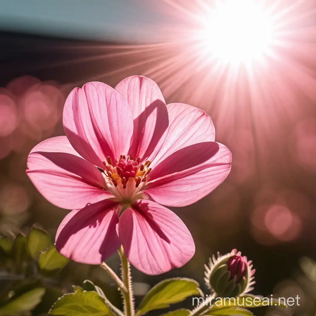 una flor rosa en el sol