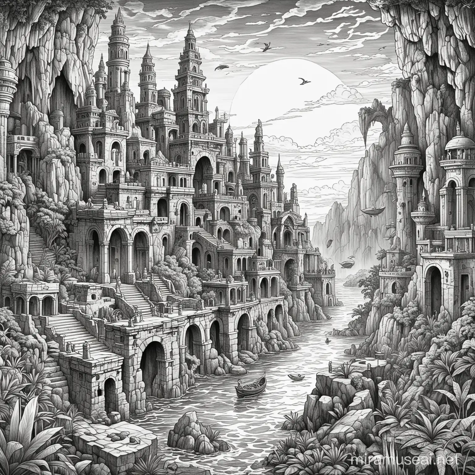 Coloring Page of the Enigmatic Lost City of Atlantis