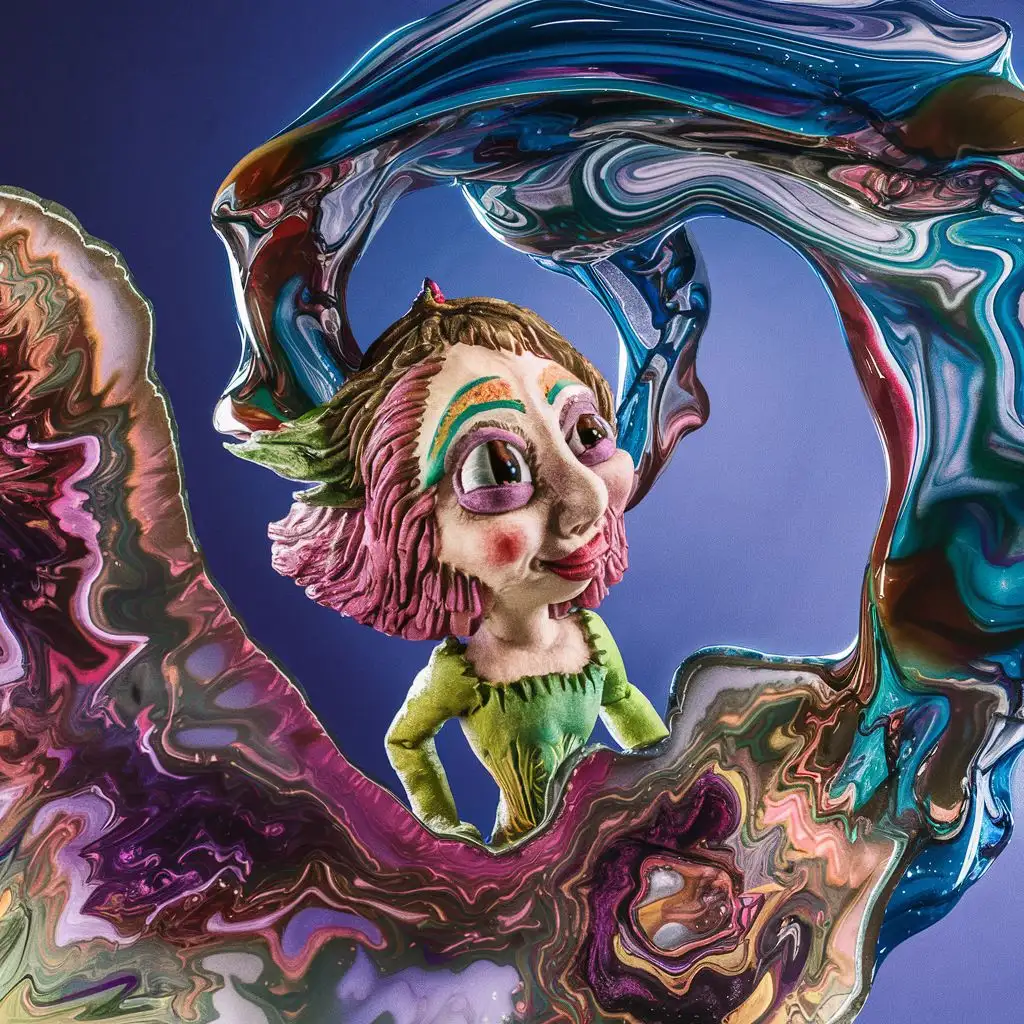 Enchanting Fairypunk Commedia dellArte Fusion with Ferrofluid Elegance