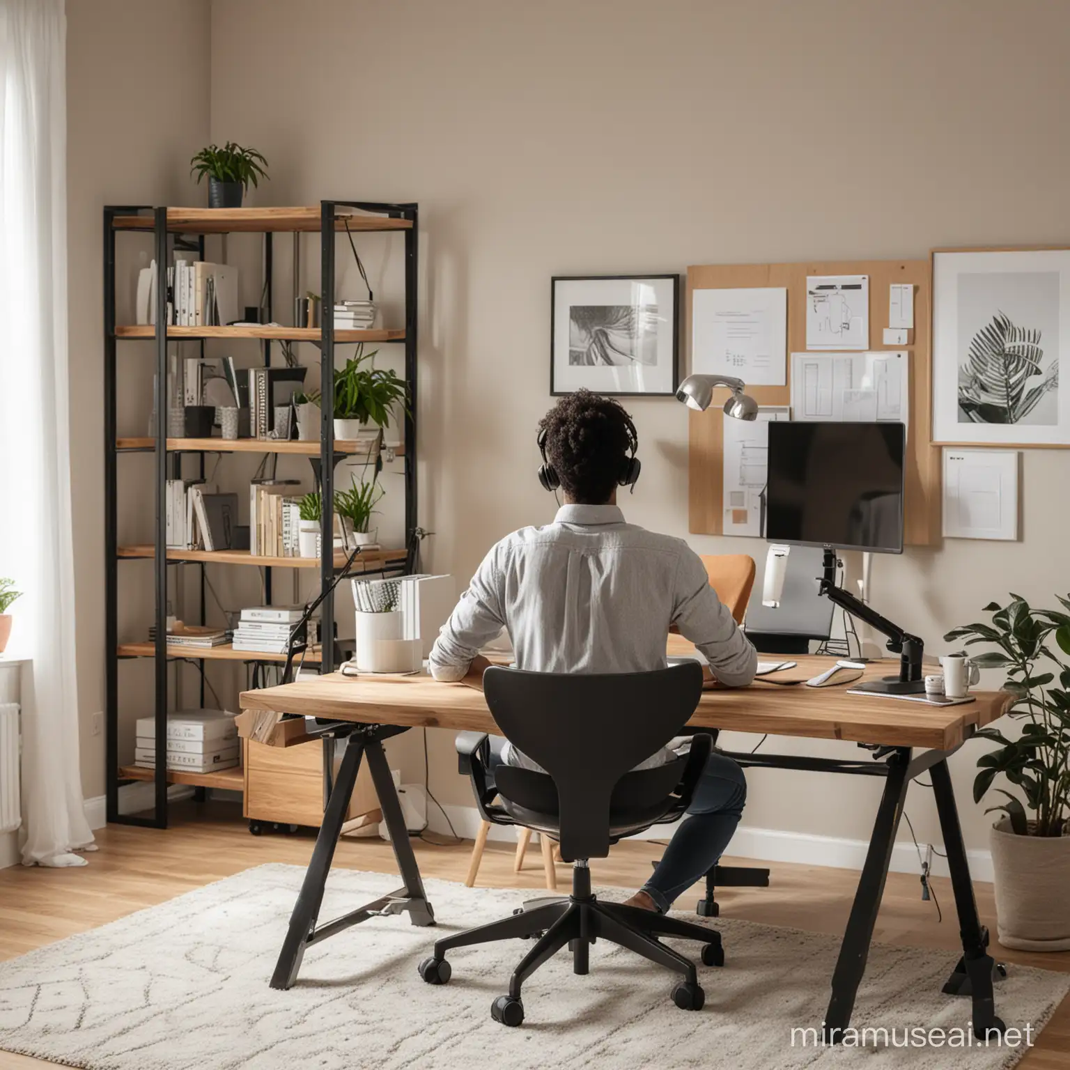 persona sentada ergonomicamente trabajando en la oficina de su hogar 