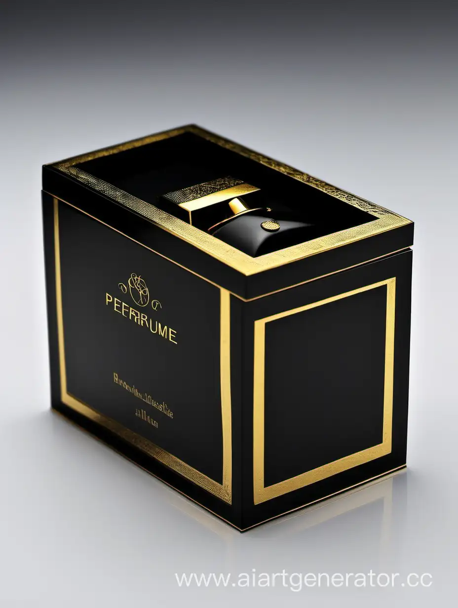 perfume rectangle box with black and gold color
