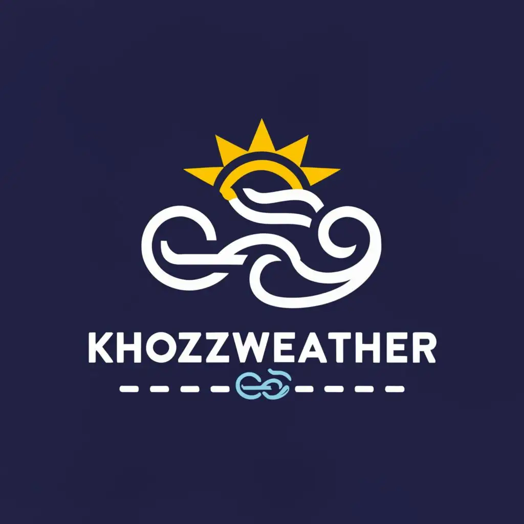 a logo design,with the text "KhozWeather ", main symbol:Sun and clouds and wind,Moderate,clear background