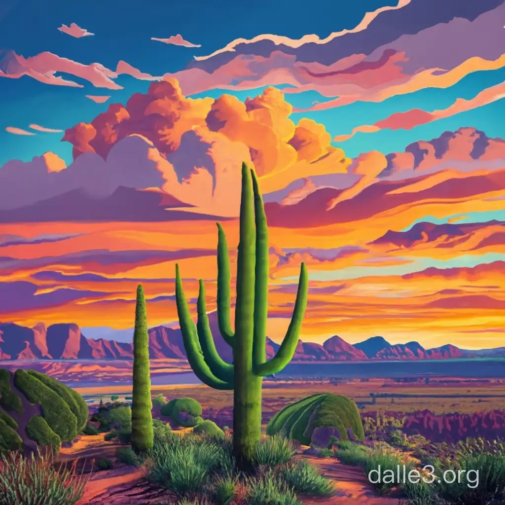 Southwest Sunset, with the rattlesnake in the middle of the image art