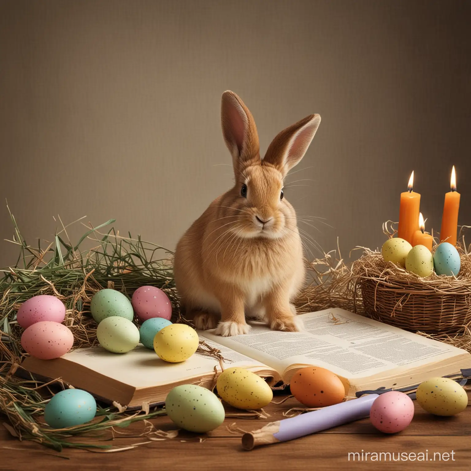 Create an image that reflects the celebration of Easter and the pursuit of studies and education. 
This should be aimed at students from university.