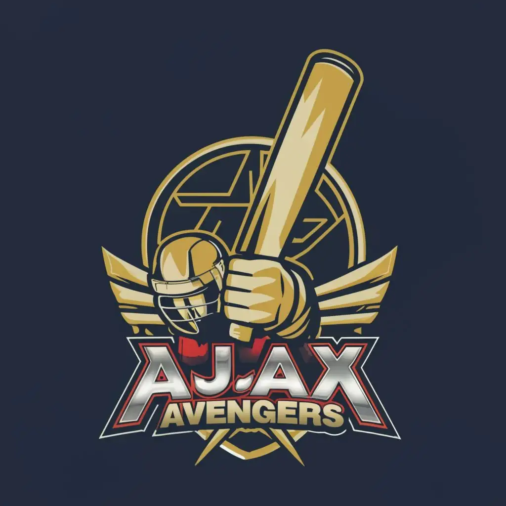 LOGO-Design-For-Ajax-Avengers-Cricket-Dynamic-Bat-Ball-and-Stump-with-Powerful-Typography
