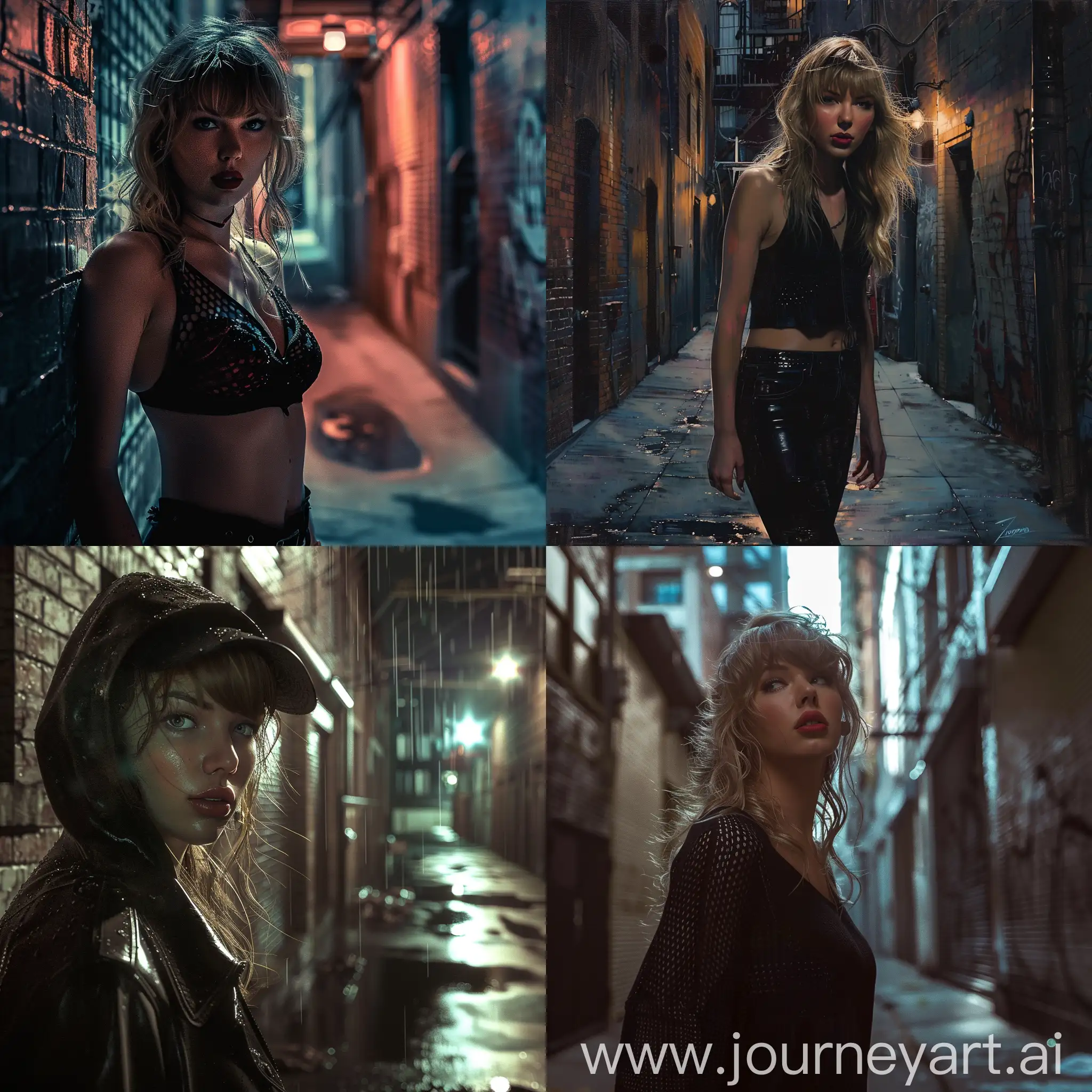 Taylor Swift, Realistic, dramatic lighting, detailed, Alleyway