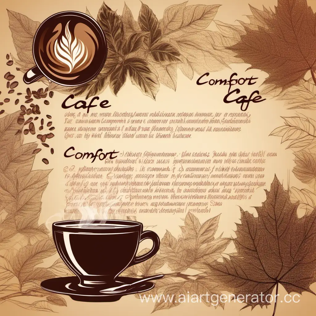 leaflet for cafe, Comfort, Warmth, Relaxation,
Atmosphere, Pleasant aromas, Quiet music,
 Delicious coffee, nature

