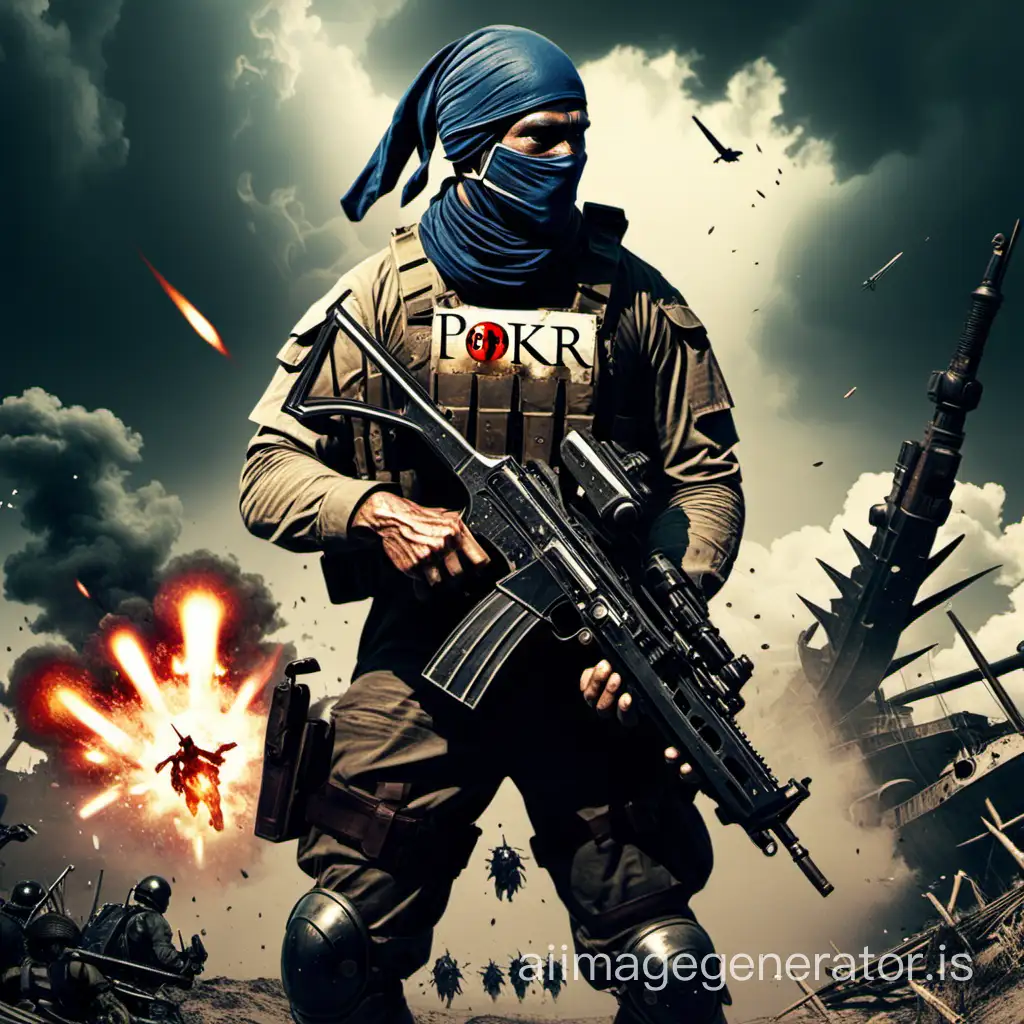 man of war with a weapon in hand with the name POK3R4LHO written in the image