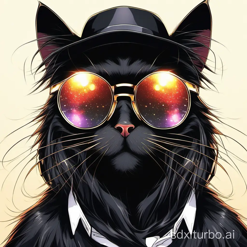 a black cat wear the glasses