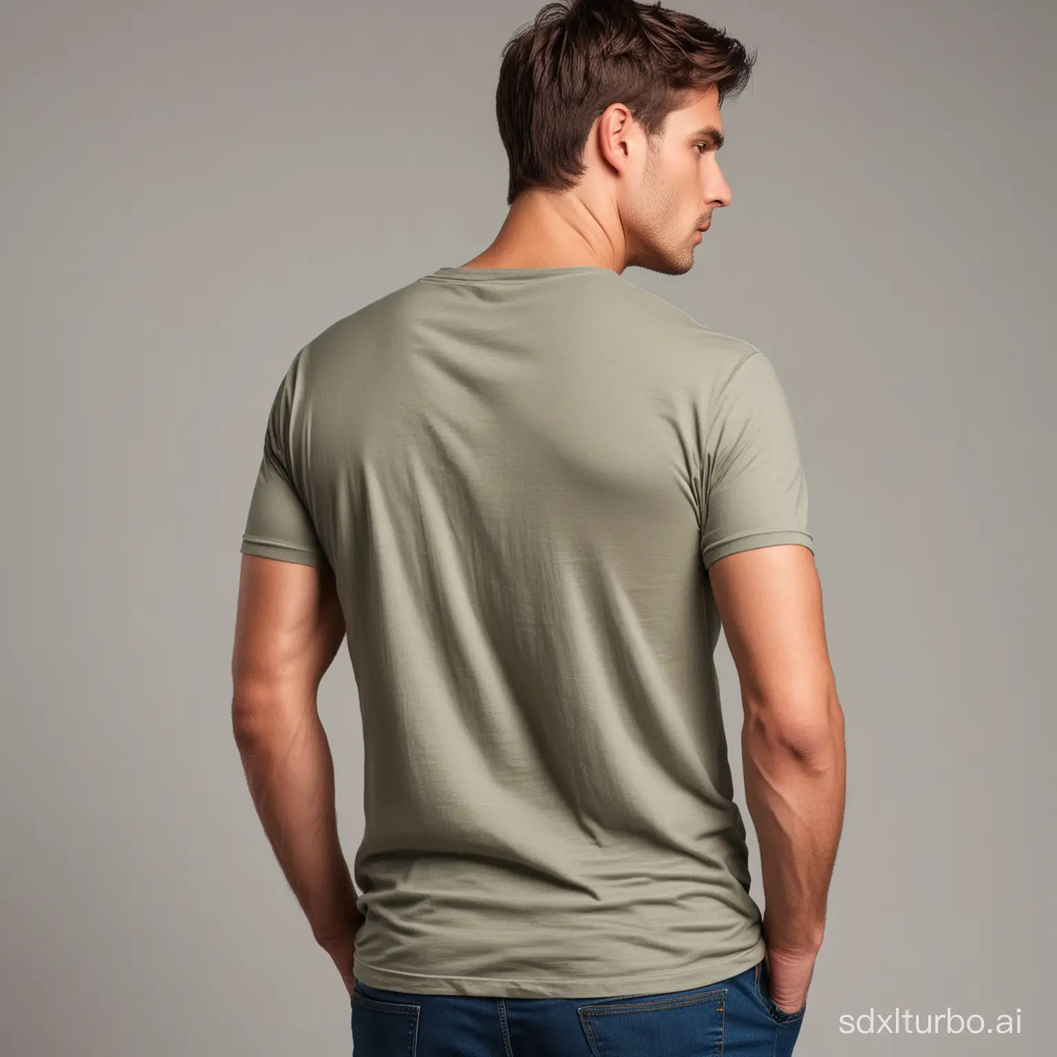 Casually-Dressed-Male-Model-Back-View-in-Plain-TShirt