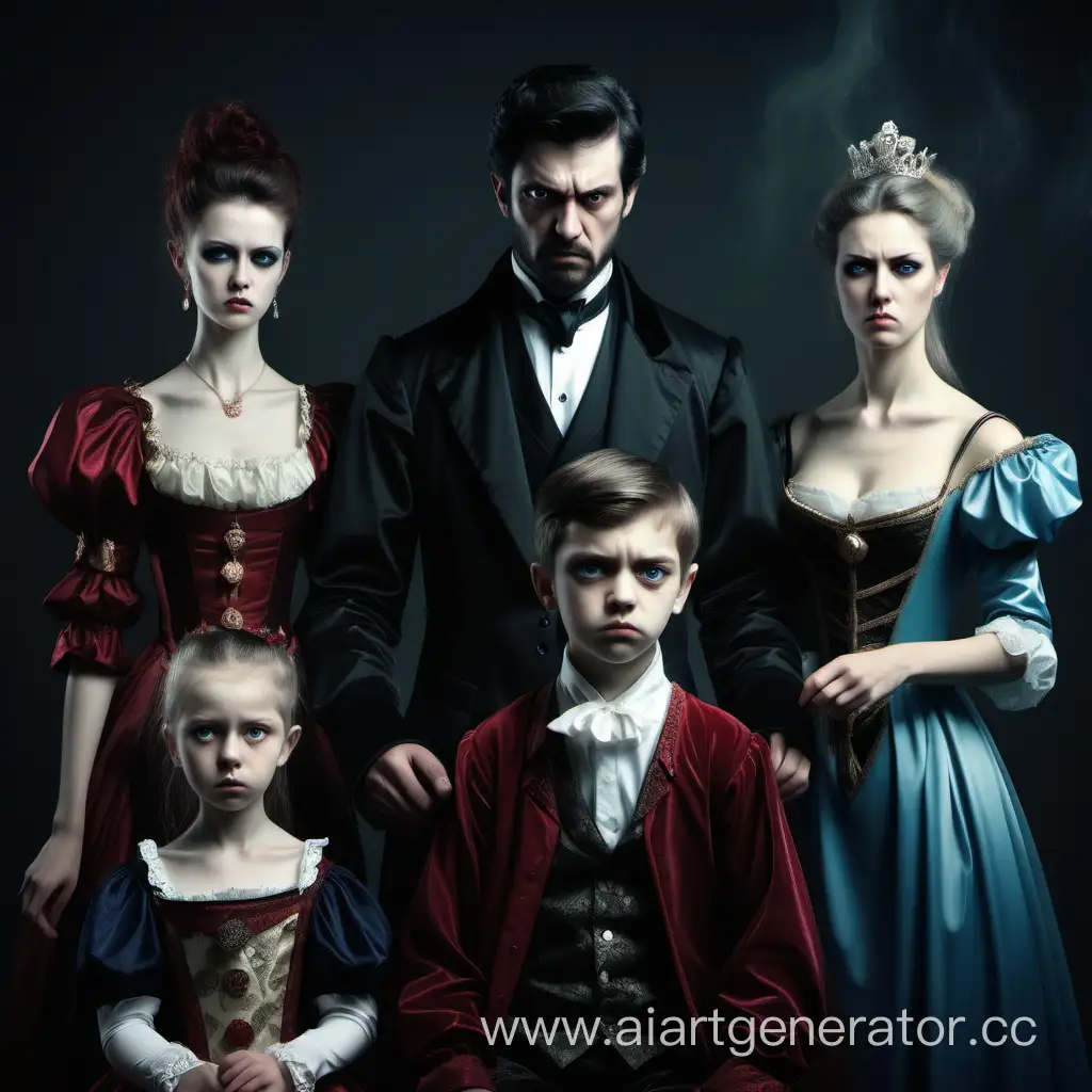 aristocratic family, angry parents, sad boy, dark fantasy