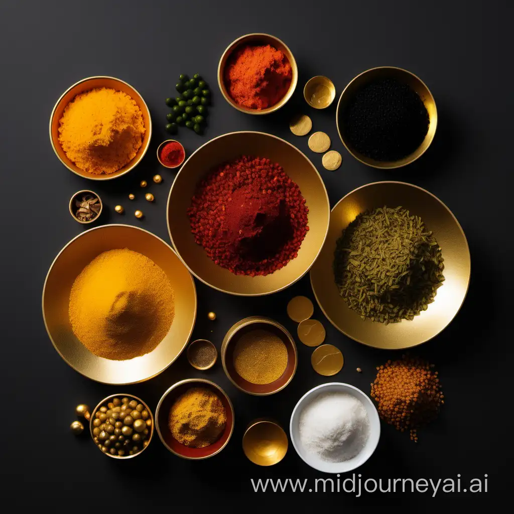 Ethiopian ingredients displayed in gold and black minimalist style