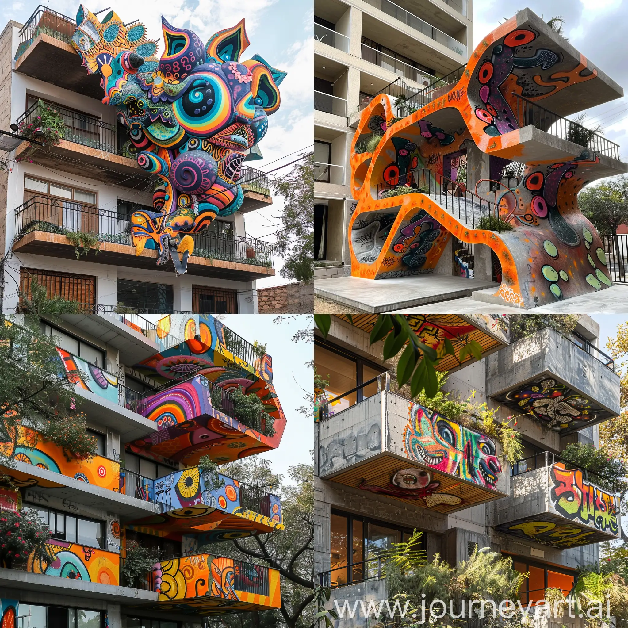 Crear una escultura urbana para la colonia de balcones del 4 en guadalajara jalisco, que represente el arte del grafitti, el skateboarding y el paisajismo
