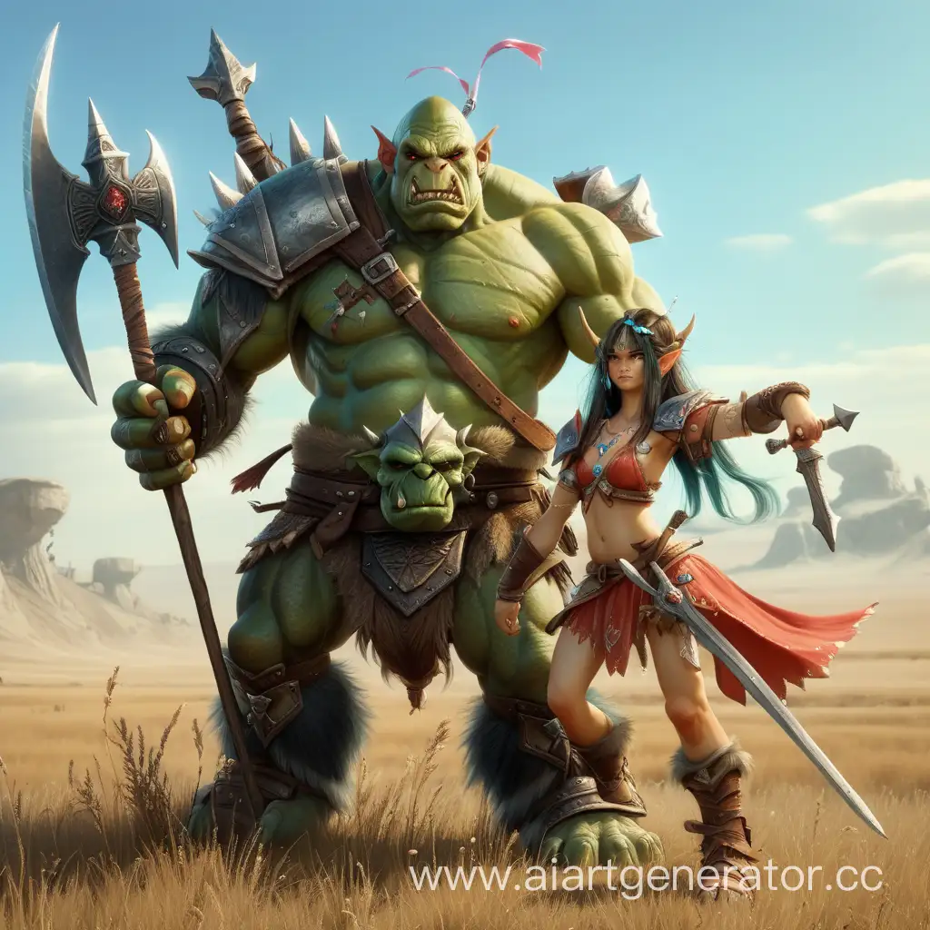 Majestic-Orc-Warrior-and-Enchanting-Fairy-Warrior-in-the-Steppe