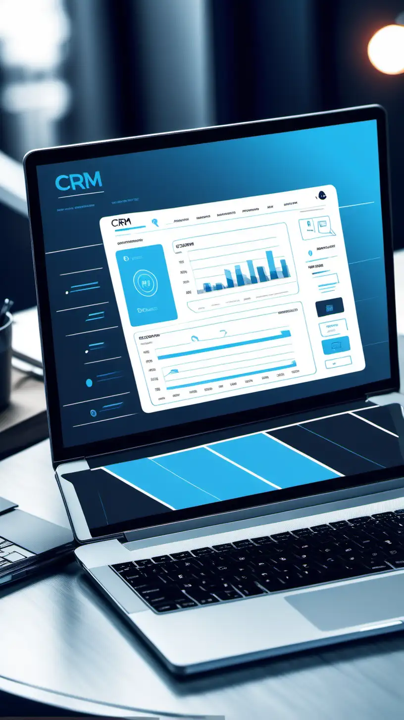 Modern CRM System on Laptop in Blue and Silver