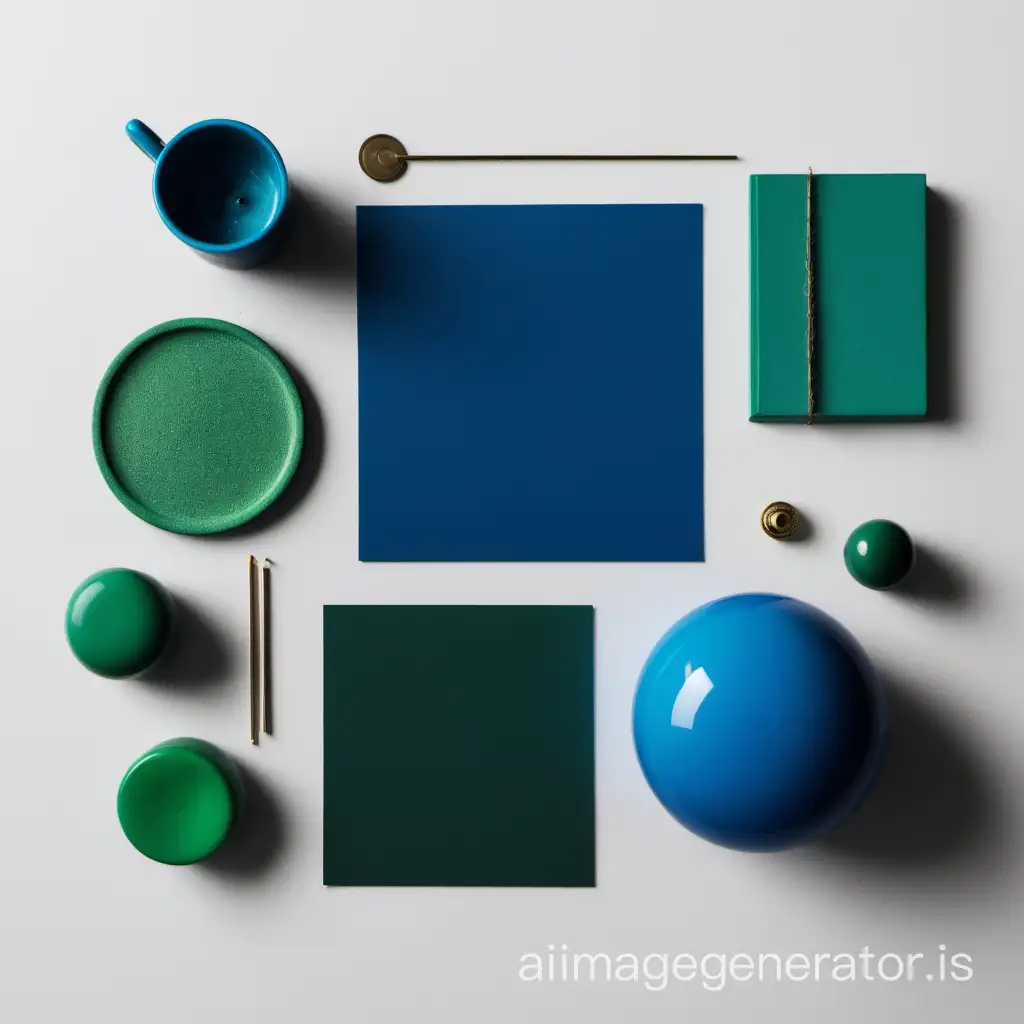 Moodboard with blue and green object