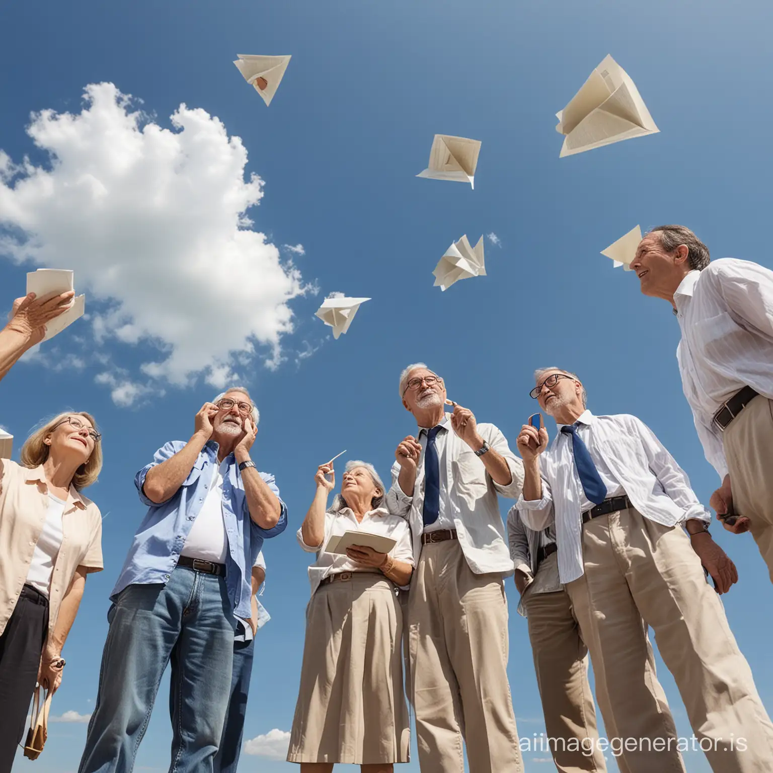 A group of men and women who have just retired, who are looking for interesting subjects to study. They are looking into the sky, which is full of ideas for a life improving ideas 