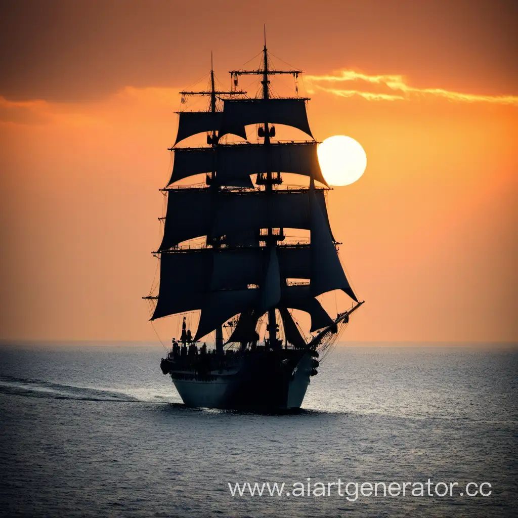 Majestic-Frigate-Sailing-into-Sunset-Seascape