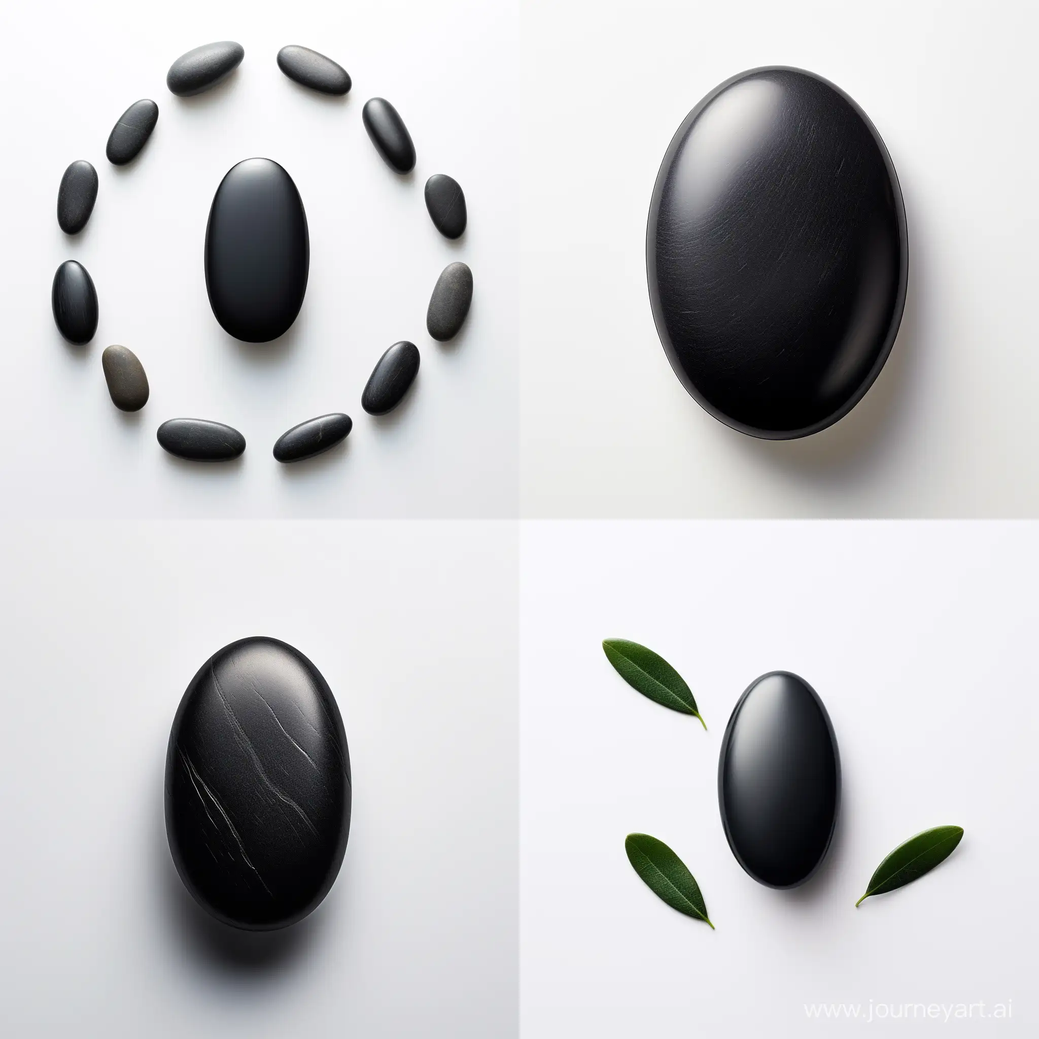 Beautiful stone one piece+oval shape+dark black color+matte texture+plain+slightly elongated horizontally +polished cabochon+medium size+on a white background+view of the stone from above+on a light background
