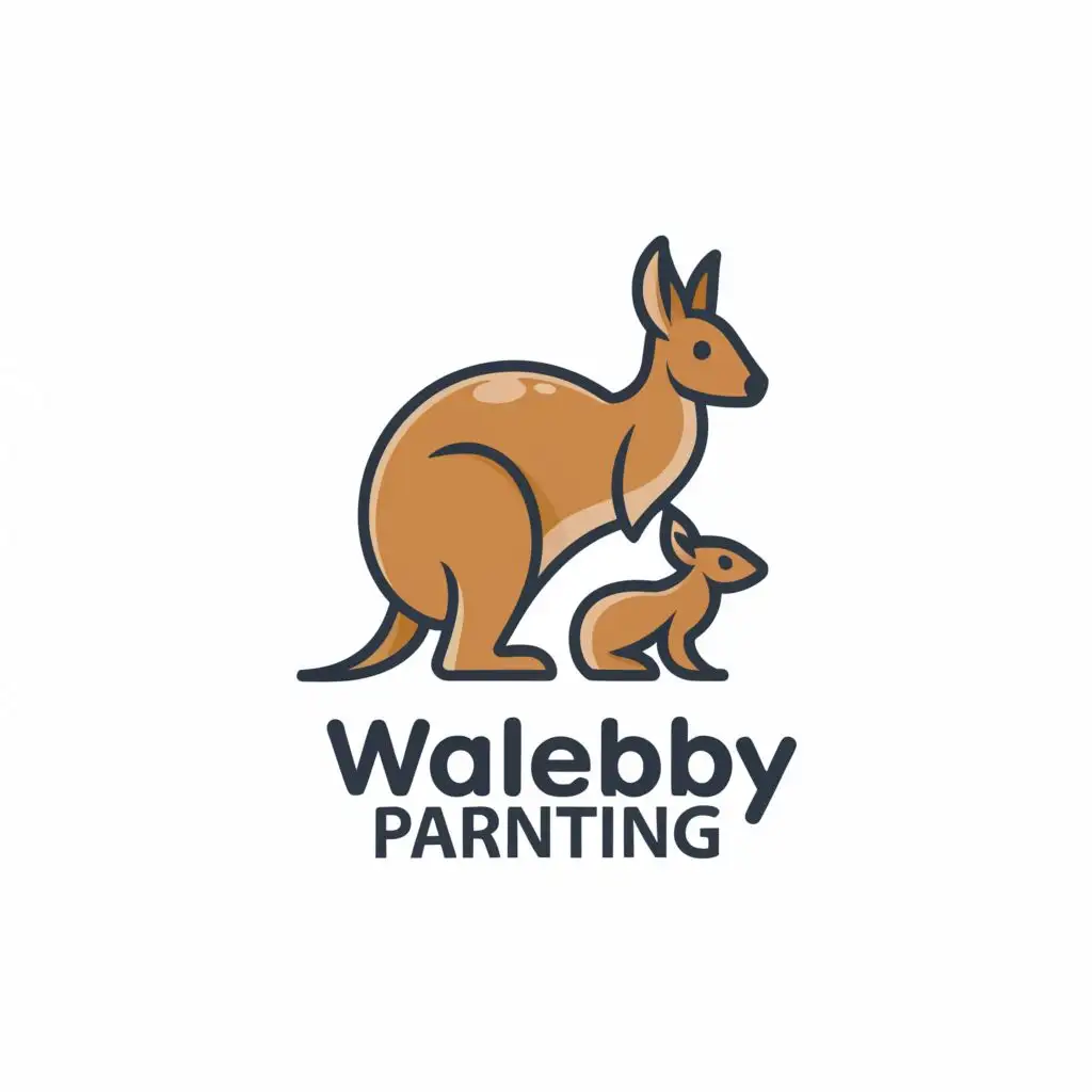 a logo design,with the text "Wallaby parenting", main symbol:Wallaby Parenting provides comprehensive, high-quality membership-based consulting services in comprehensive medical care for newborns, infants, school-age children and teenagers. Online consultation with experts helps solve health problems for children and families; experts provide one-on-one care for children.,Minimalistic,be used in Technology industry,clear background
