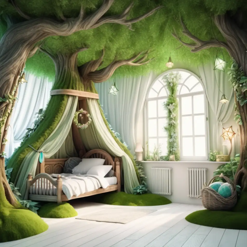 kouzelný lesní pohádkový pokojíček od skřítků. lesní motivy,
bílé pozadí