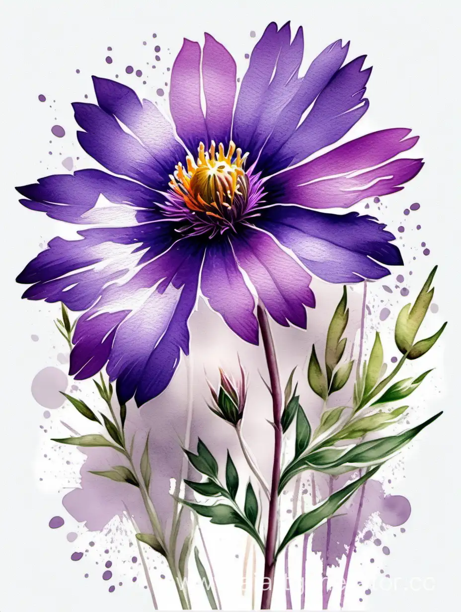 Vibrant-Realistic-Watercolor-of-Big-Purple-Wildflower-on-White-Rough-Texture-Background