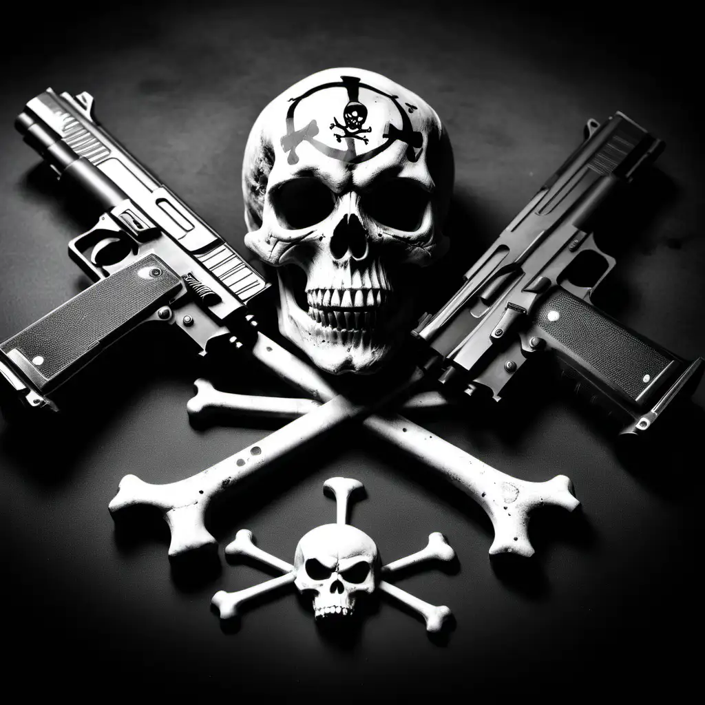 Sinister Skull and Crossbones Armed with Menacing Guns | MUSE AI