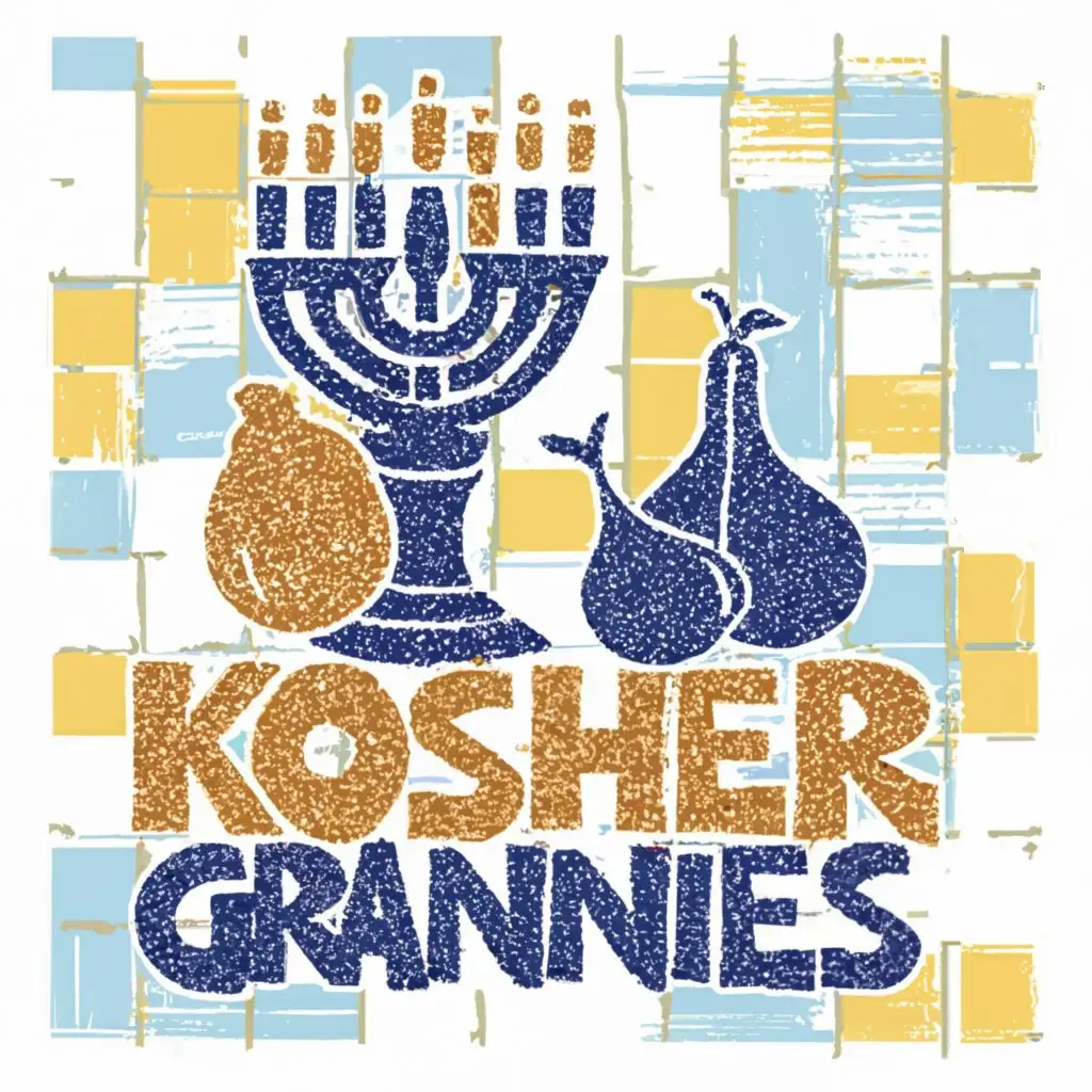 LOGO-Design-for-Kosher-Grannies-Vibrant-Yellow-Blue-Palette-with-Menorah-and-Fig-Motif