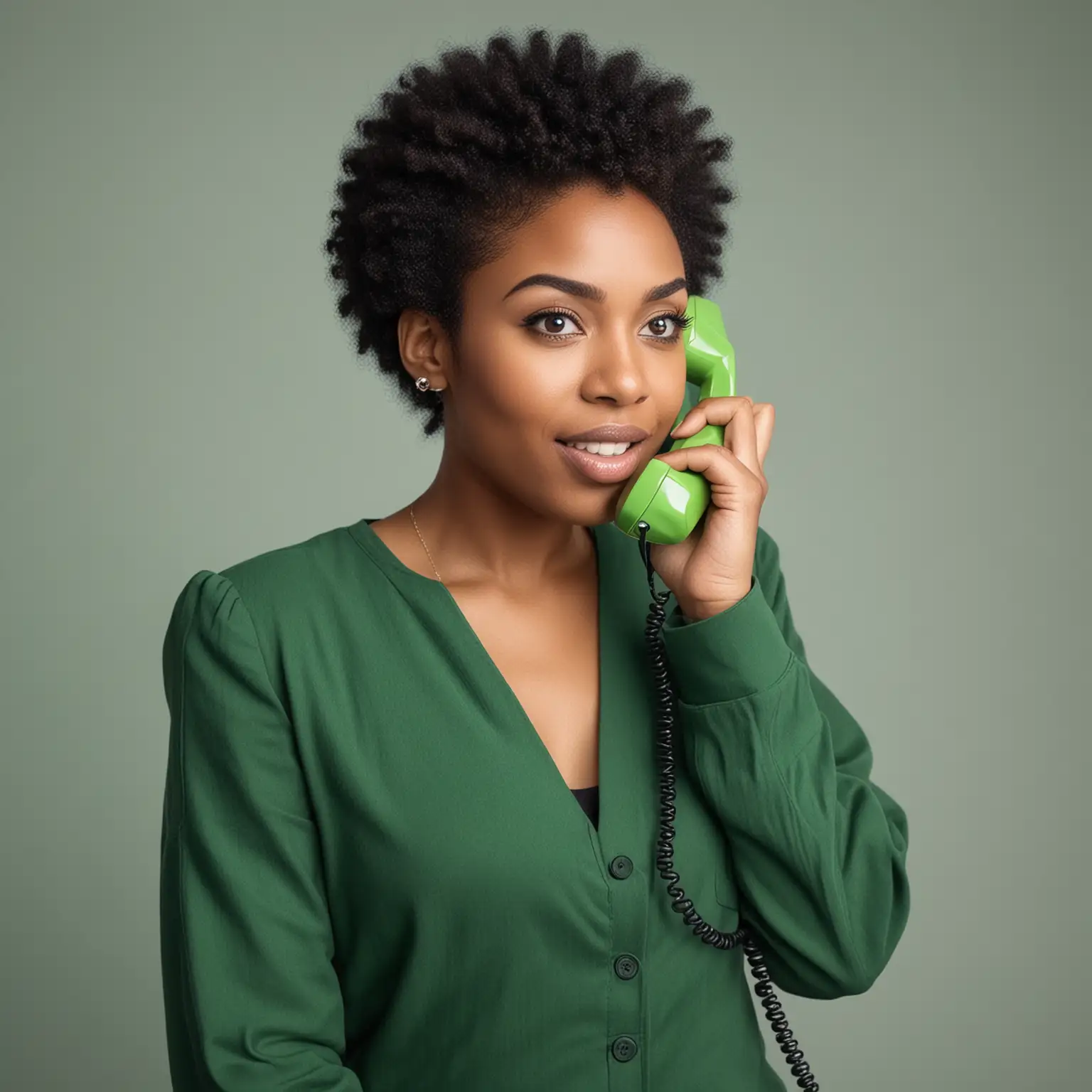 African American Woman Having a Conversation on Vibrant Green Phone