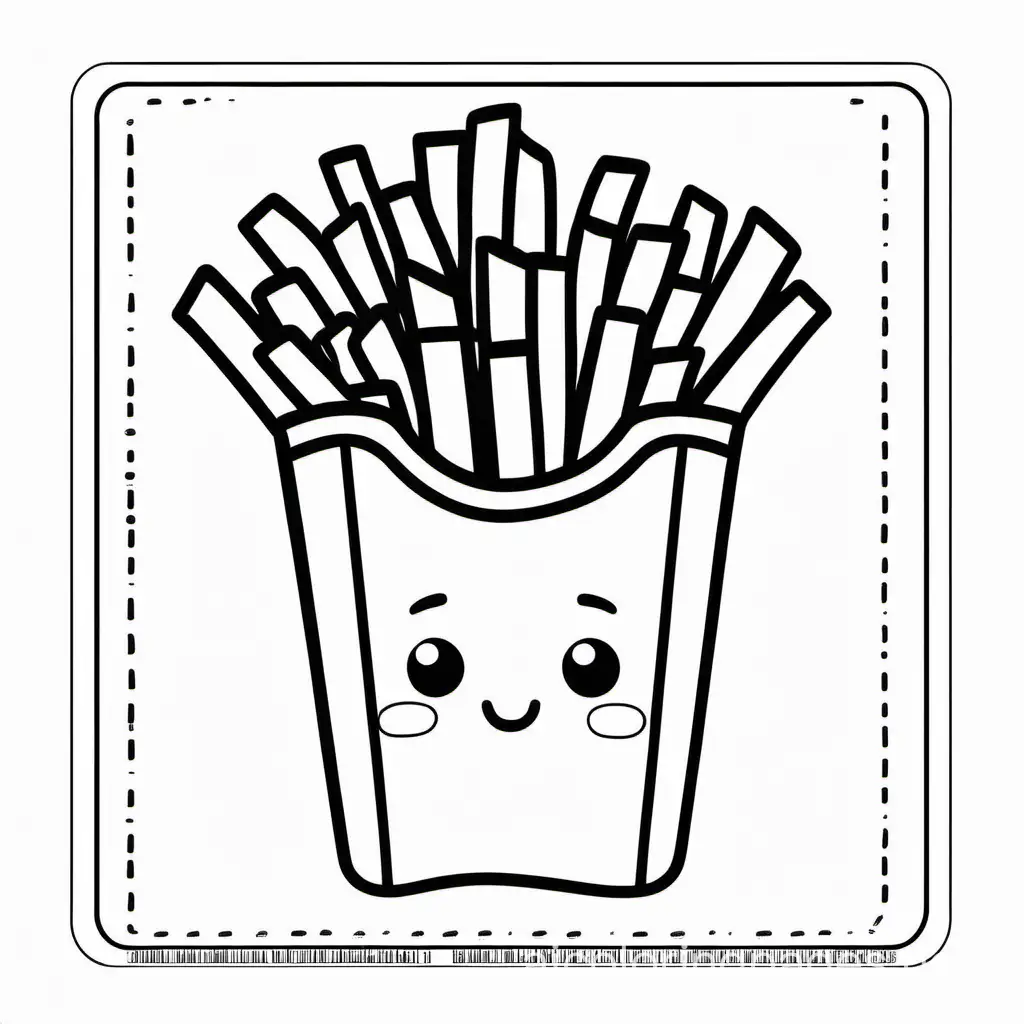 cute French fries  color page for kids bold ligne and easy , Coloring Page, black and white, line art, white background, Simplicity, Ample White Space. The background of the coloring page is plain white to make it easy for young children to color within the lines. The outlines of all the subjects are easy to distinguish, making it simple for kids to color without too much difficulty