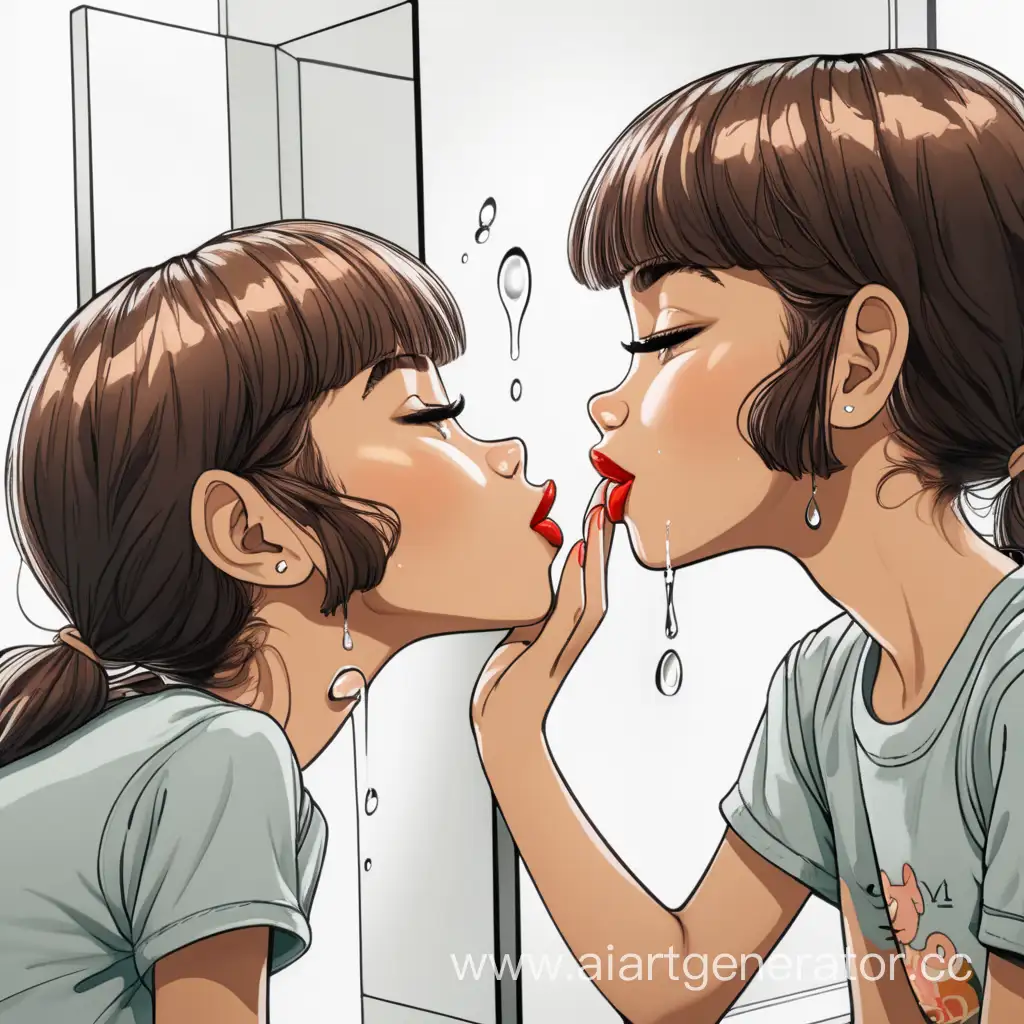 Adorable-Girl-Giving-Cartoonish-Goodness-with-a-Reflective-Kiss