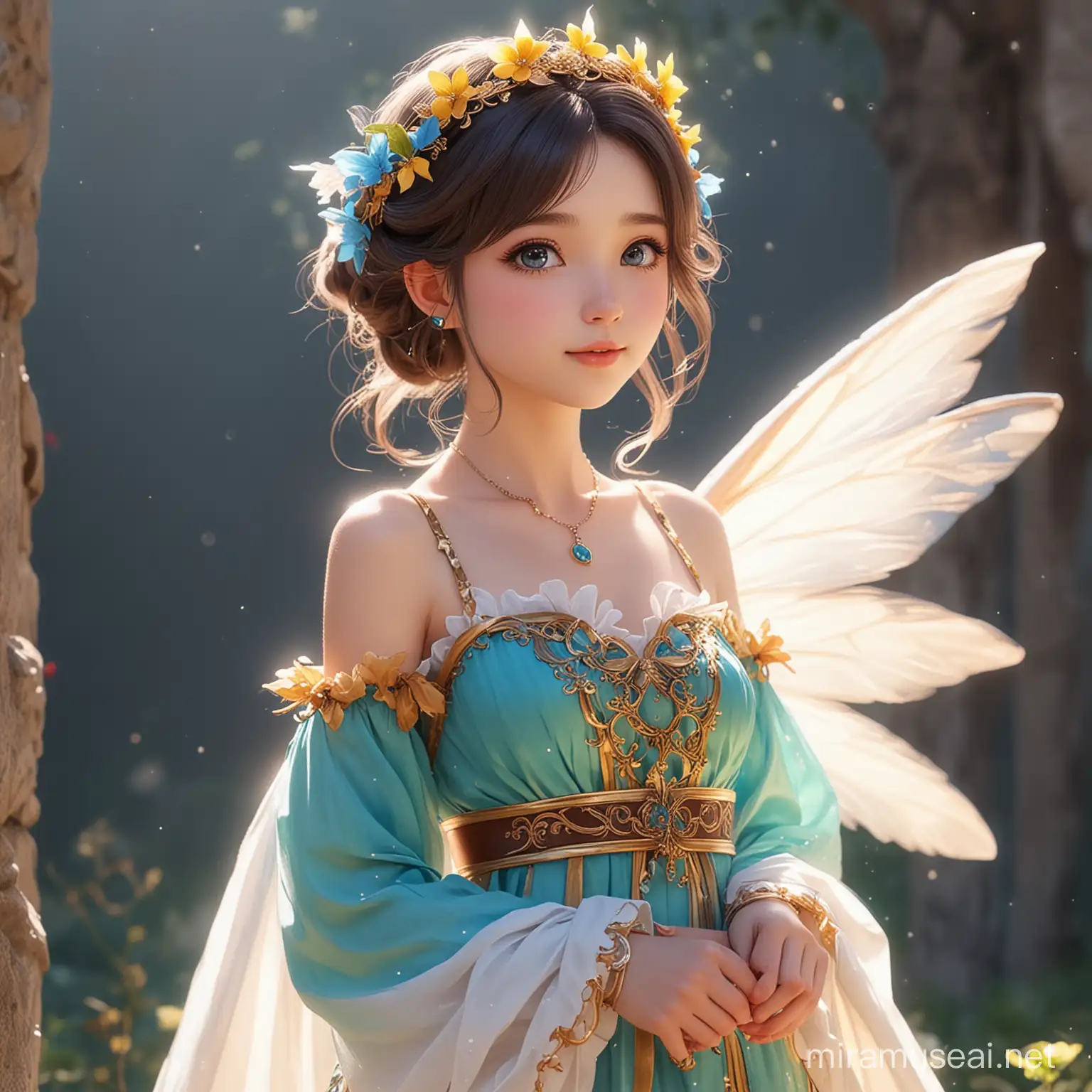 Enchanting FairyLike Girl in Ancient Costume Gazing Upward