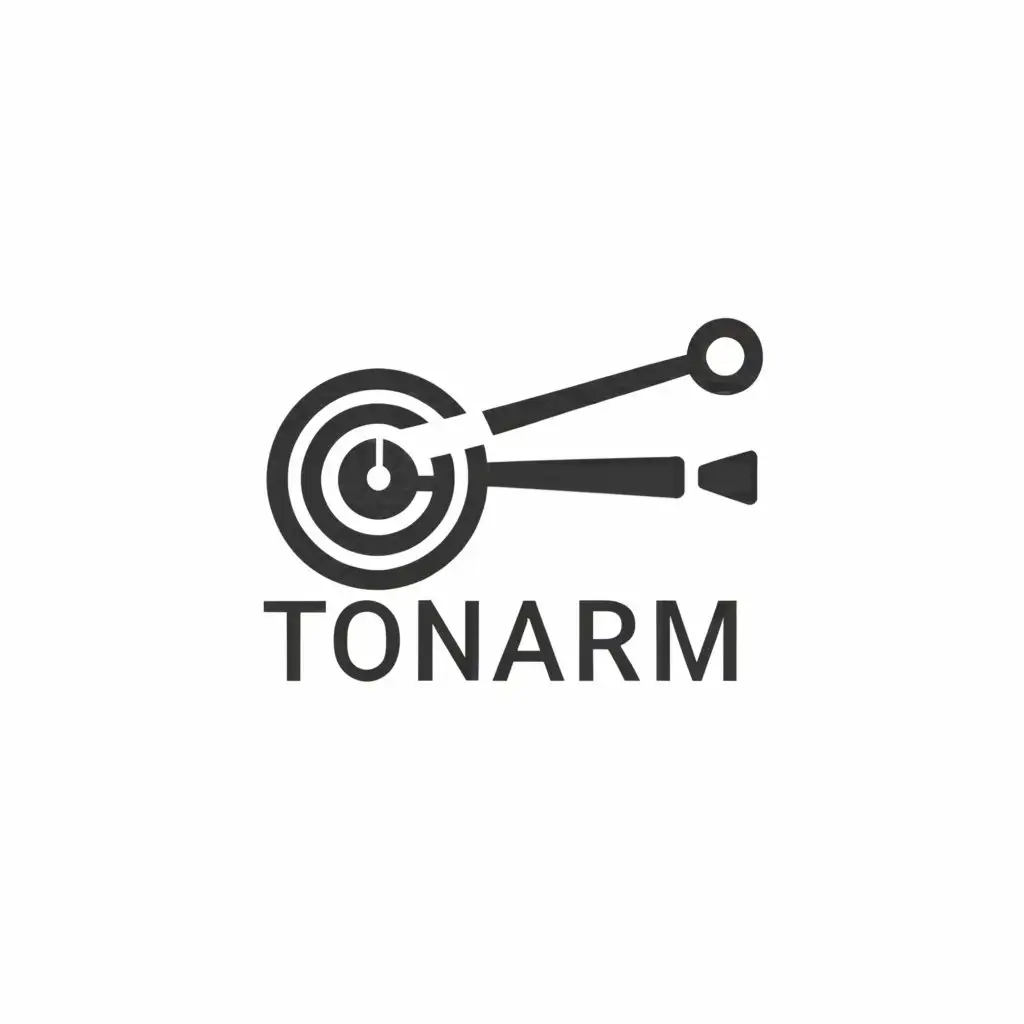 a logo design, with the text 'TonArm', main symbol: Tone Arm Turntable, Moderate, to be used in Entertainment industry, black background