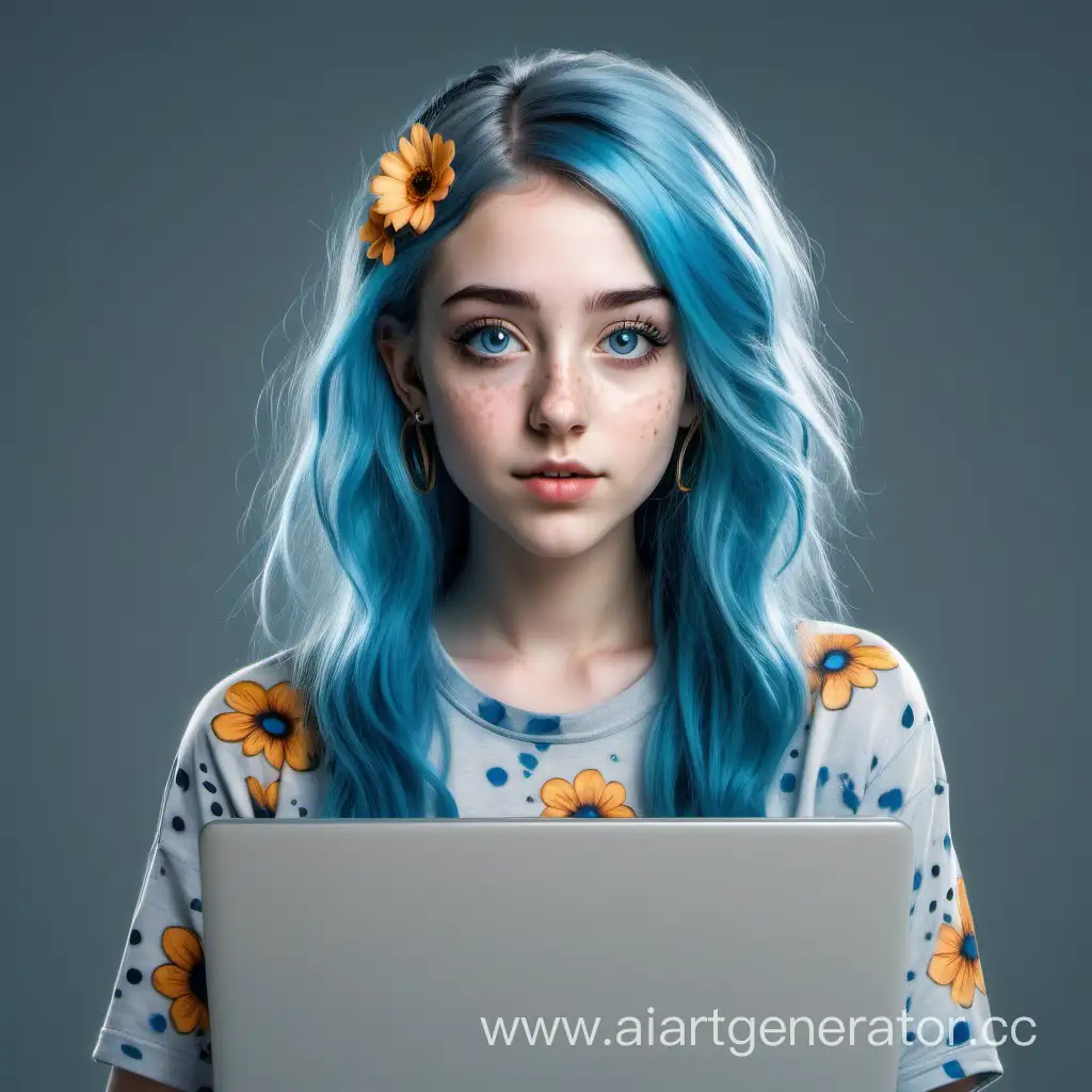 Stylish-Young-Woman-with-Blue-Hair-Using-Laptop-in-Contemporary-Setting