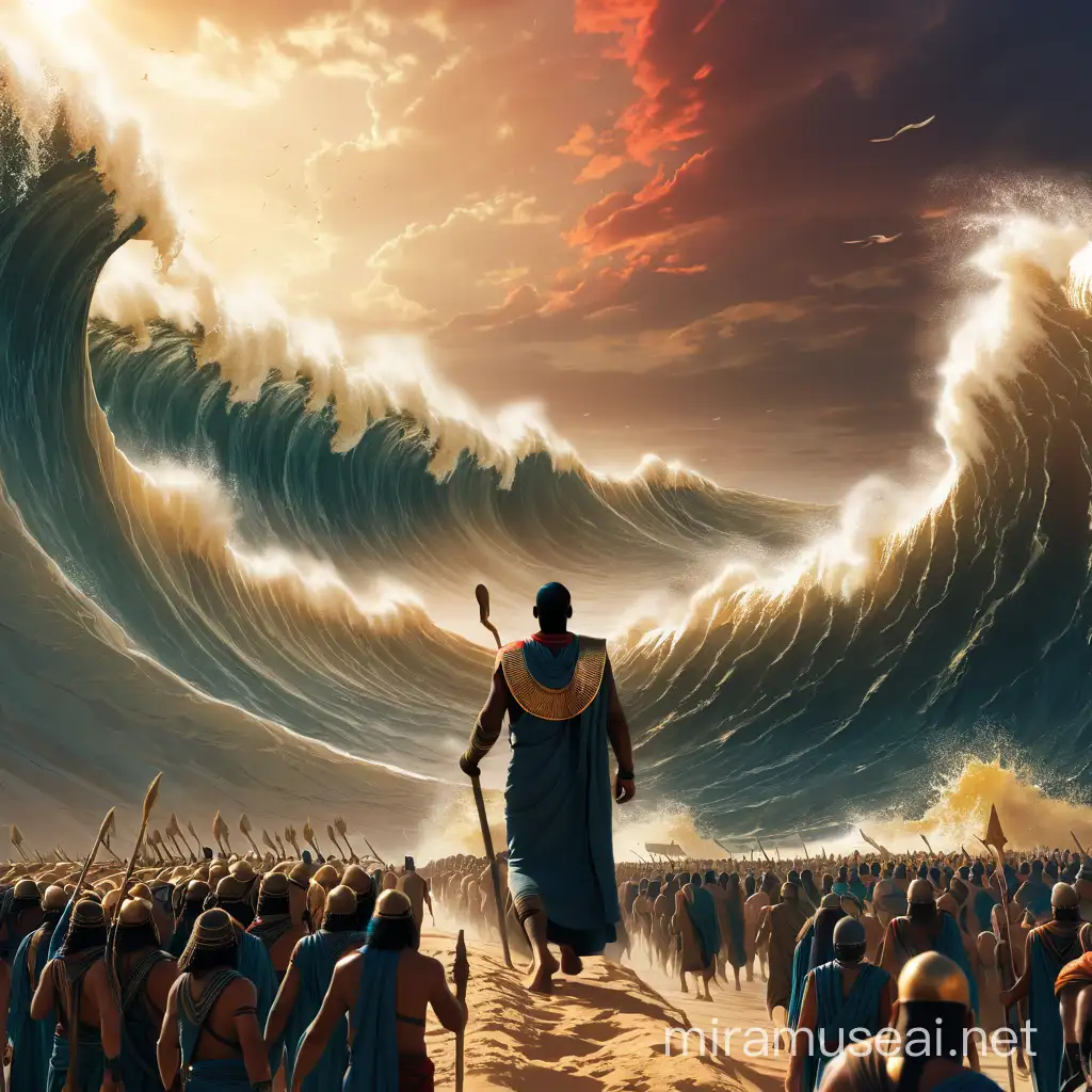 Moses Leading the Israelites Through Parted Waters Biblical Exodus ...