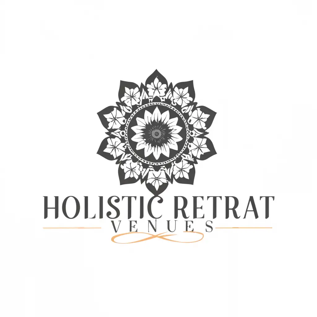 a logo design, with the text 'Holistic Retreat Venues', main symbol: sunflowers, complex, to be used in Events industry, retreats, workshops, yoga, meditation, clear background, modern, mandala, peaceful