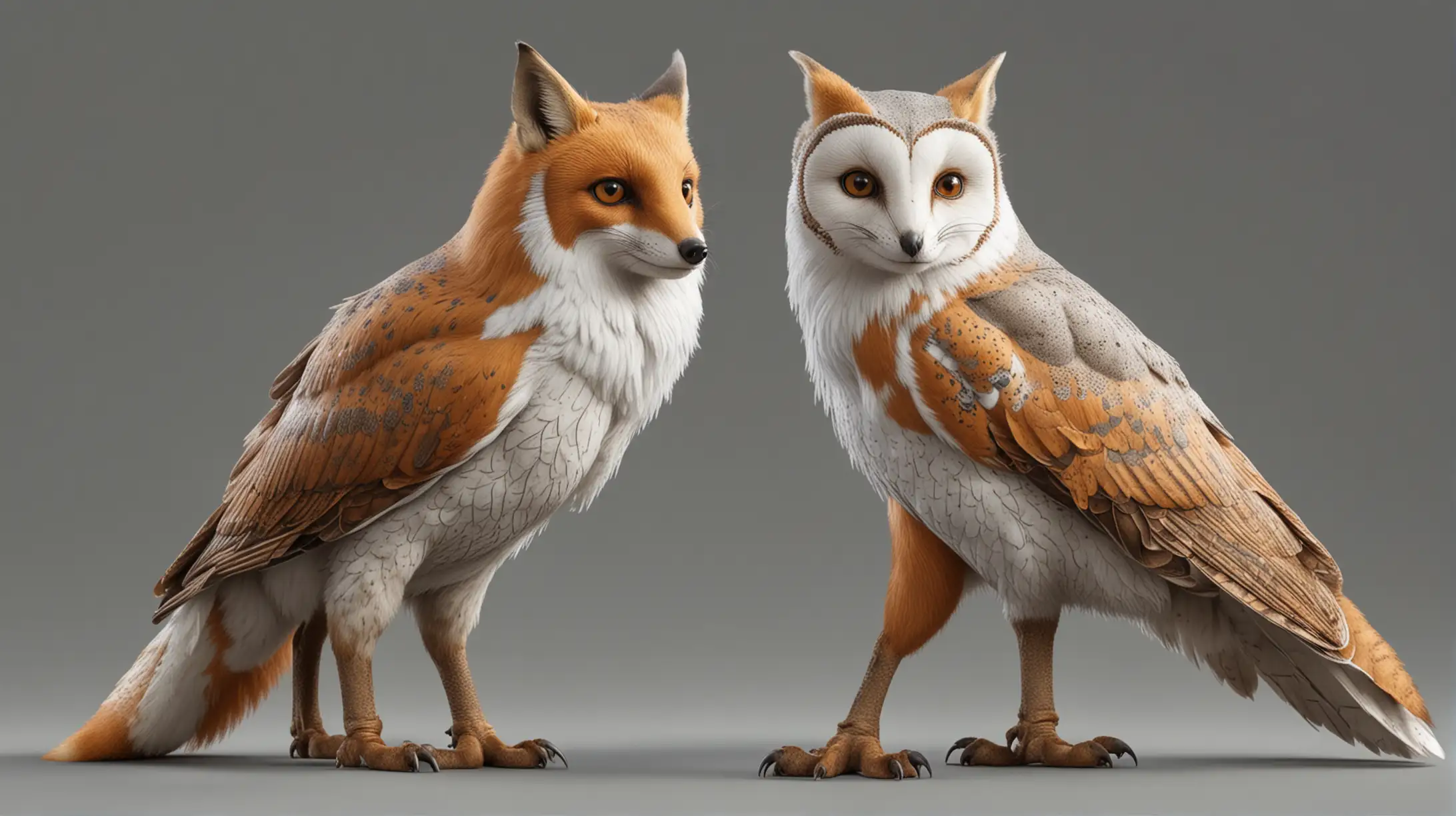 HyperRealistic Fox with Barn Owl Features on Neutral Gray Background