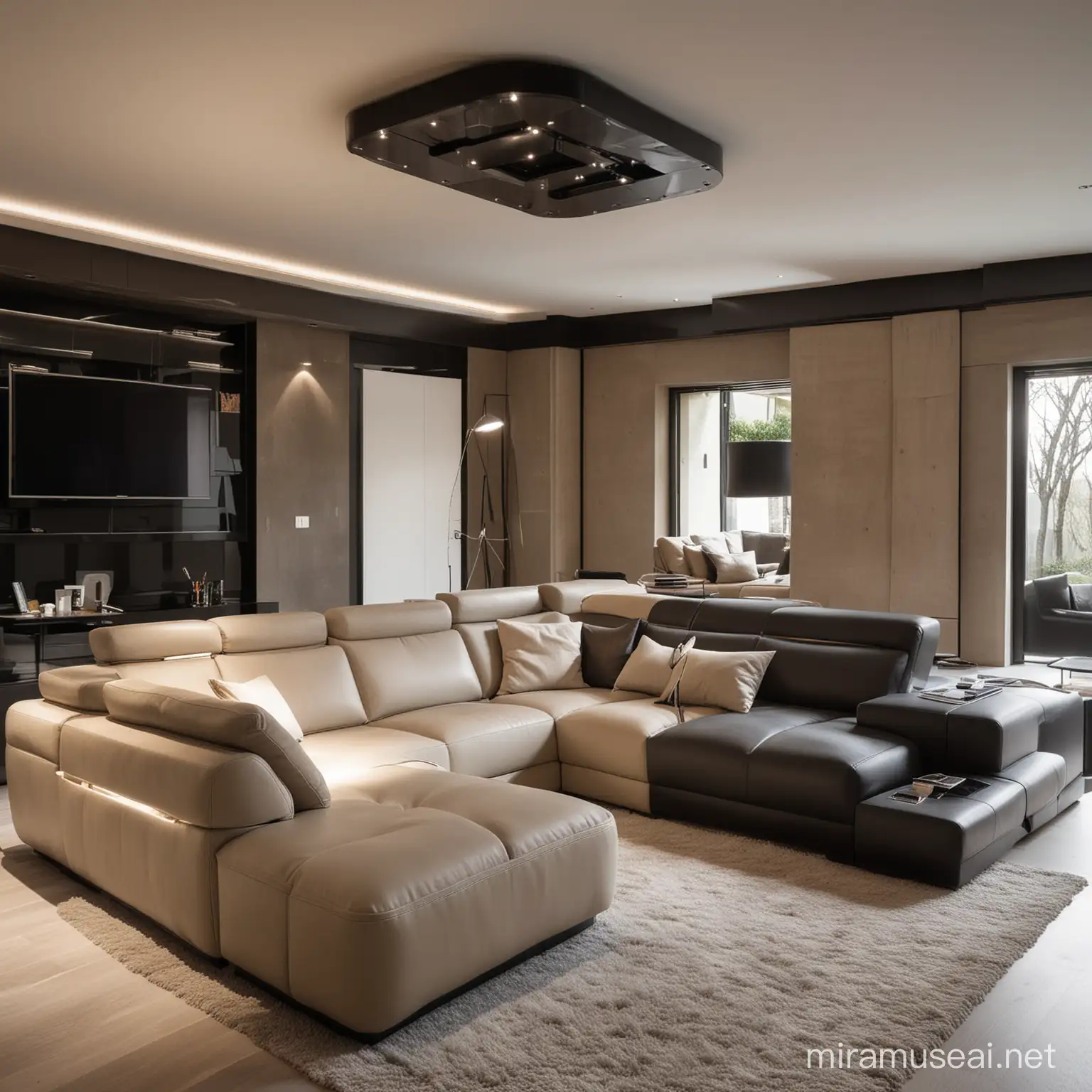 Futuristic Modular Corner Sofa Set in a HighCeilinged Villa